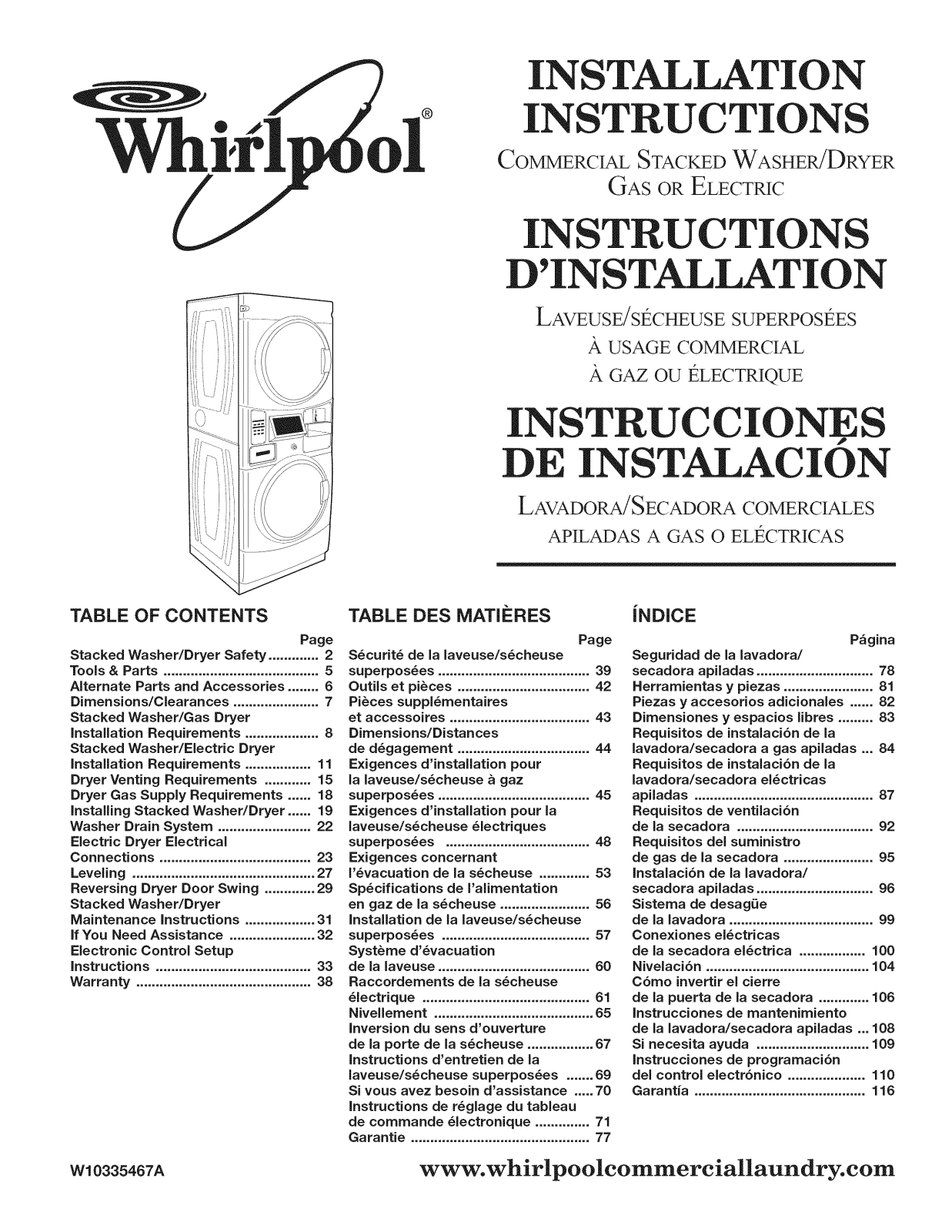 Whirlpool CGT8000AQ0, CGT8000XQ0, CET8000XQ0, CET8000AQ0, CET8000AQ1 Installation Guide