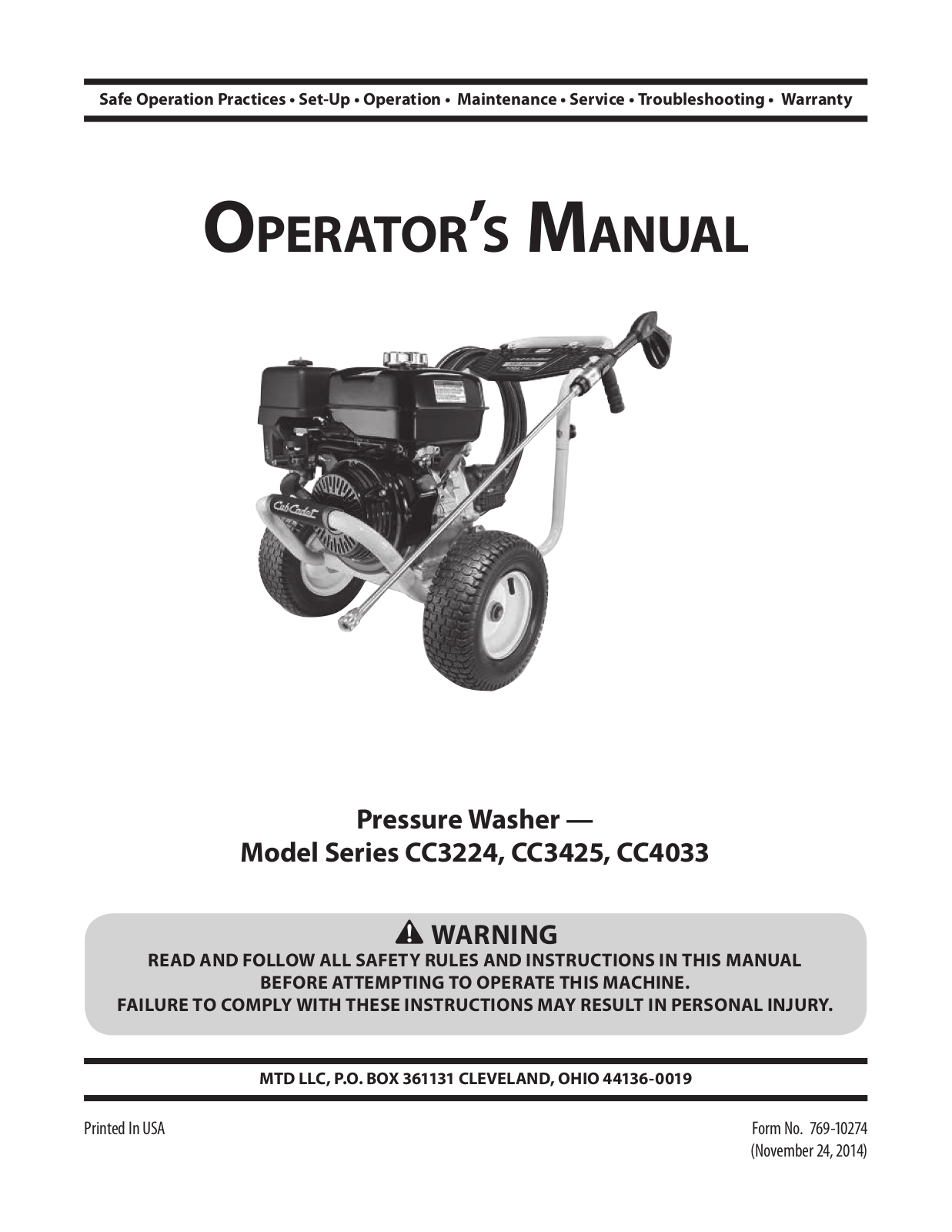 Cub Cadet CC3224, CC3425, CC4033 Operator's Manual