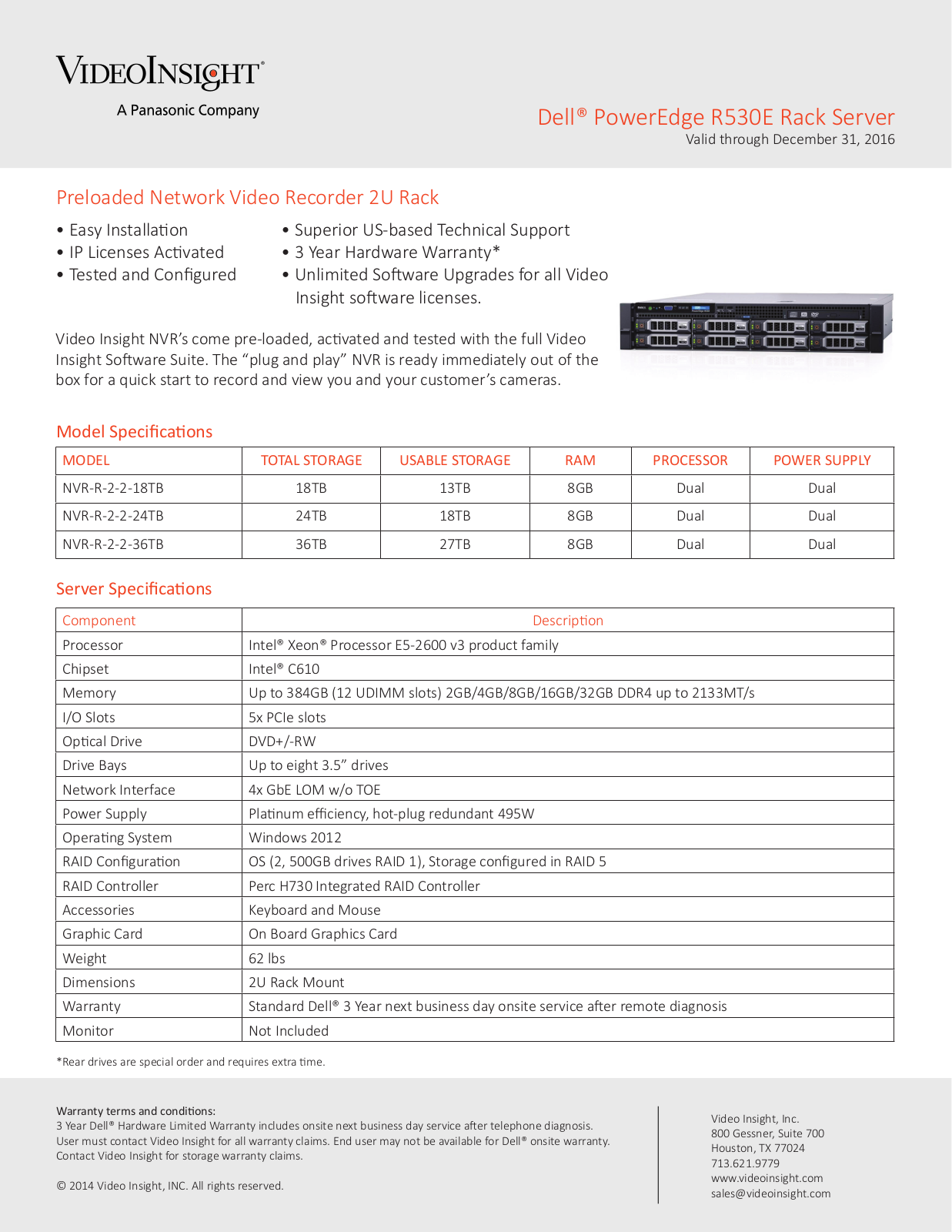 Panasonic NVR-R-2-2-24TB, NVR-R-2-2-36TB Specsheet