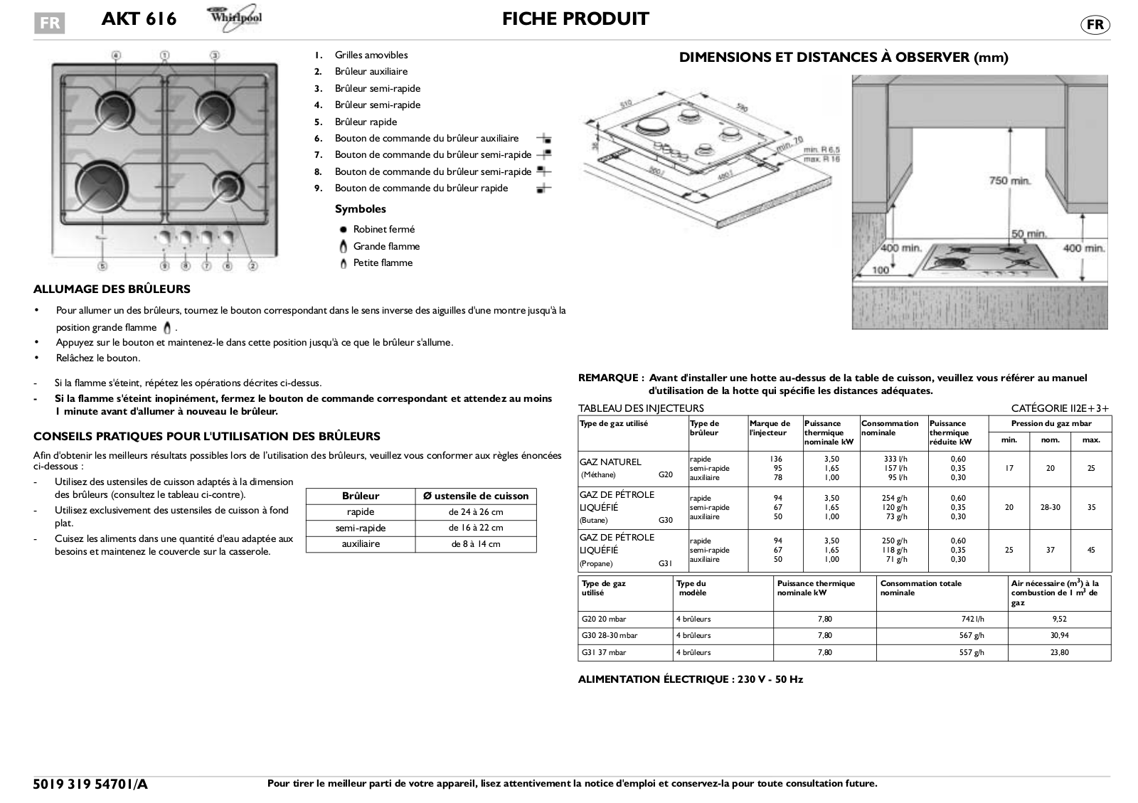 WHIRLPOOL AKT616 User Manual