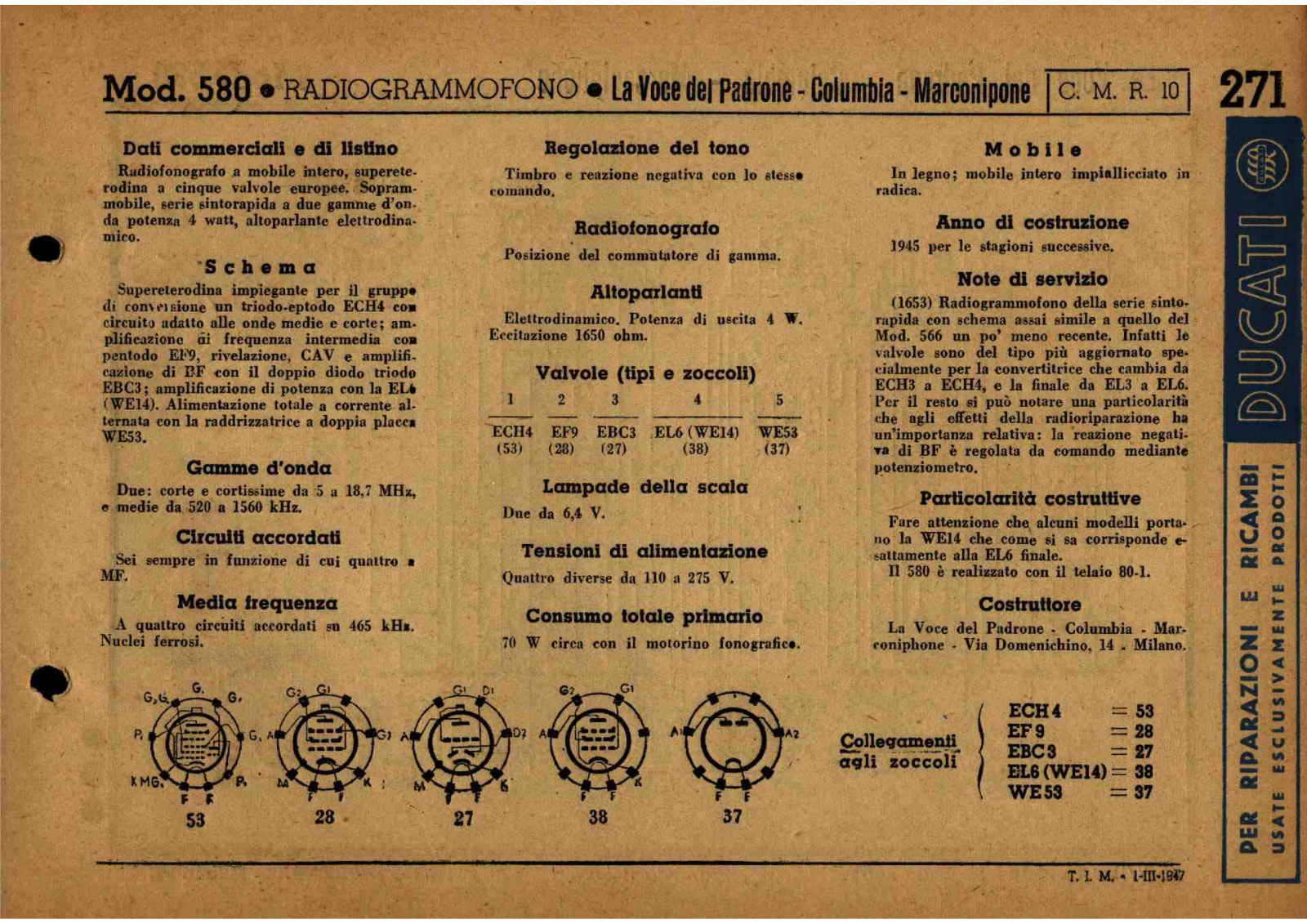 Voce Del Padrone Marconi 580 schematic