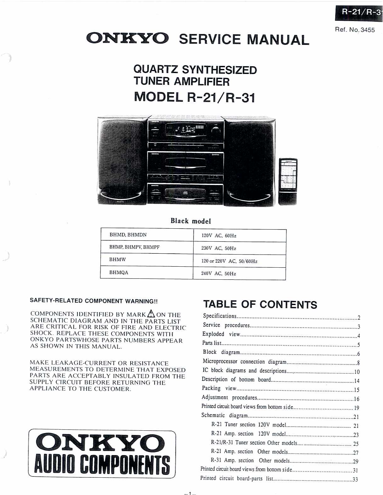 Onkyo R-31, R-21 Service Manual