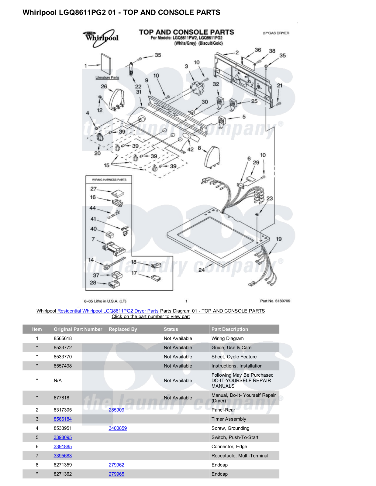 Whirlpool LGQ8611PG2 Parts Diagram