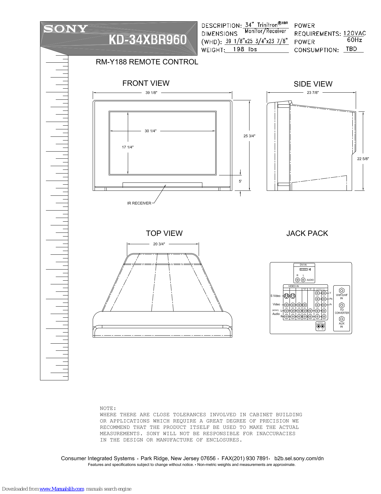 Sony WEGA KD-34XBR960, KD-34XBR960N - 34