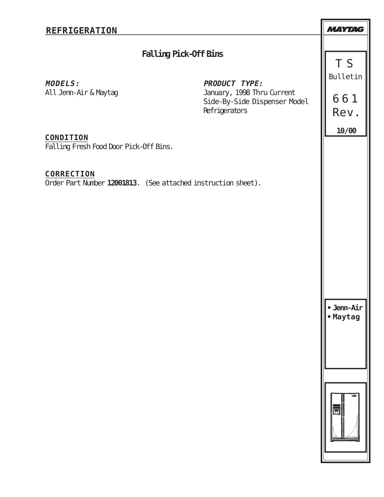 Maytag 12001813 Instruction Sheet