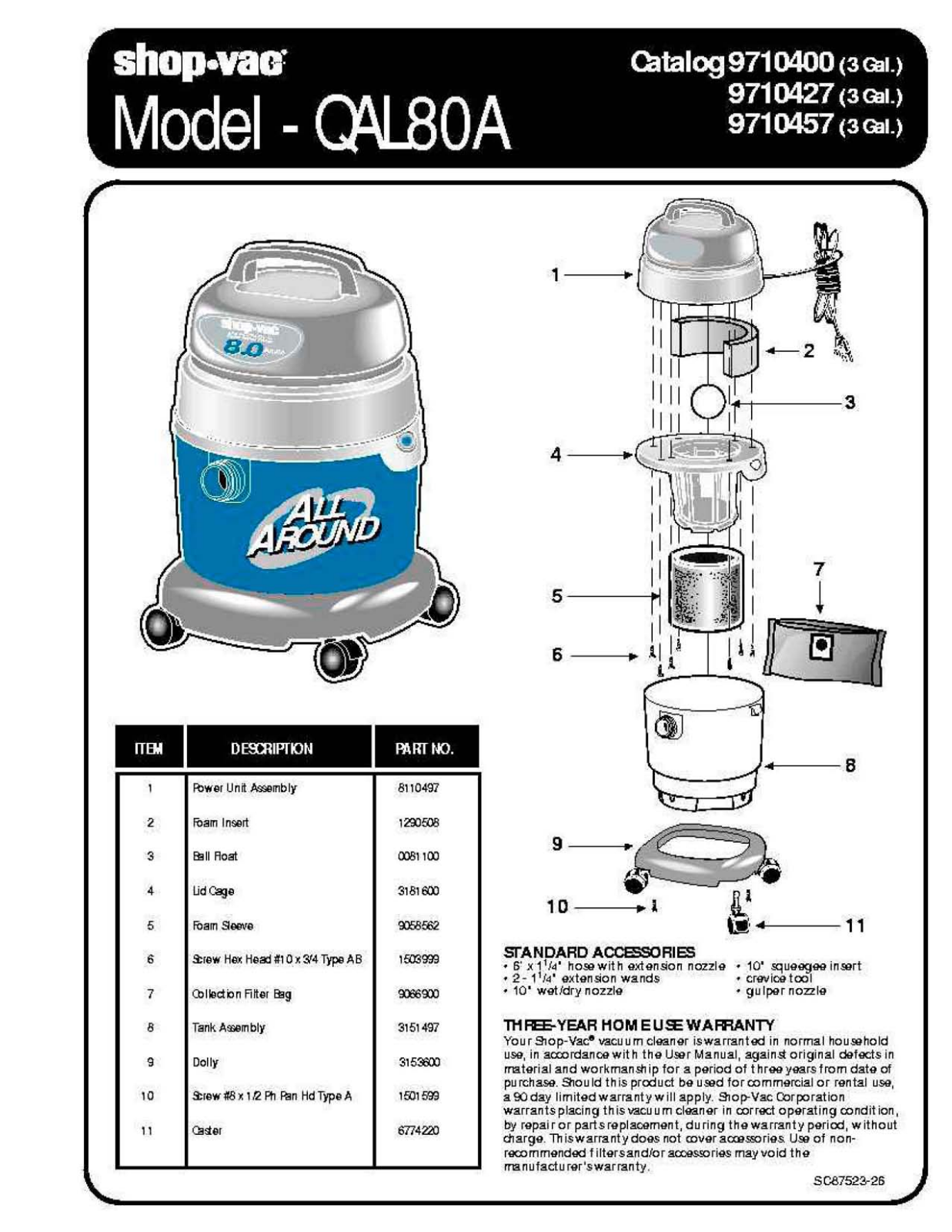 Shop Vac Qal80a Owner's Manual