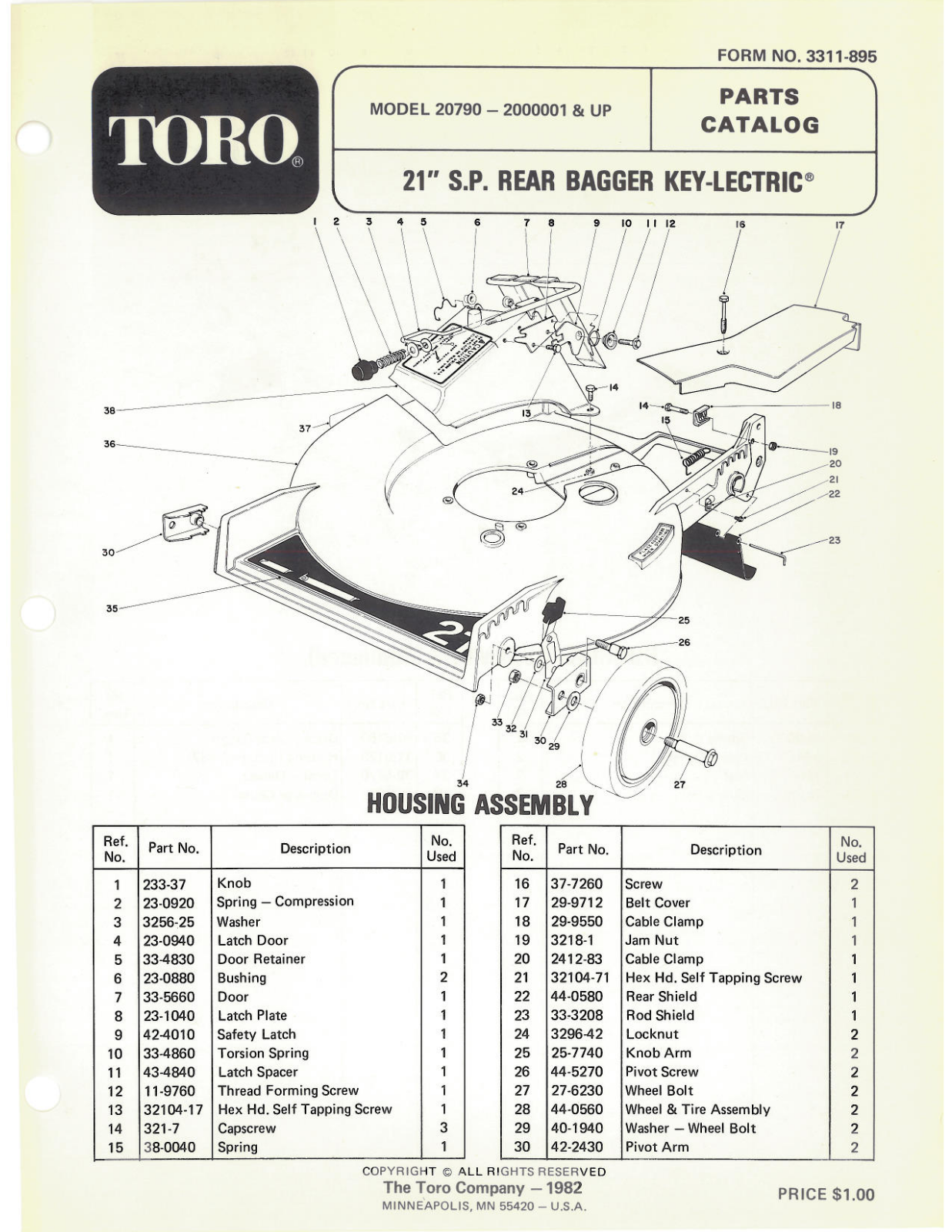 Toro 20790 Parts Catalogue