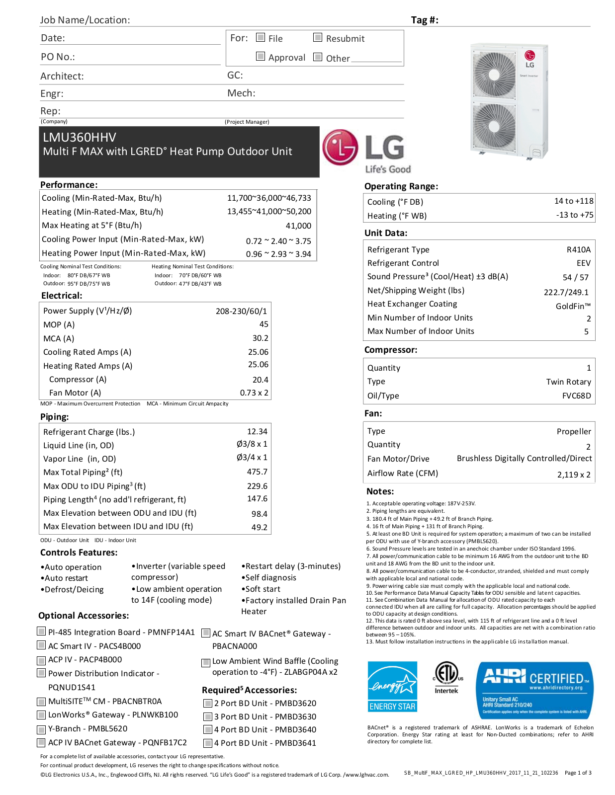 LG LMU360HHV Specifications