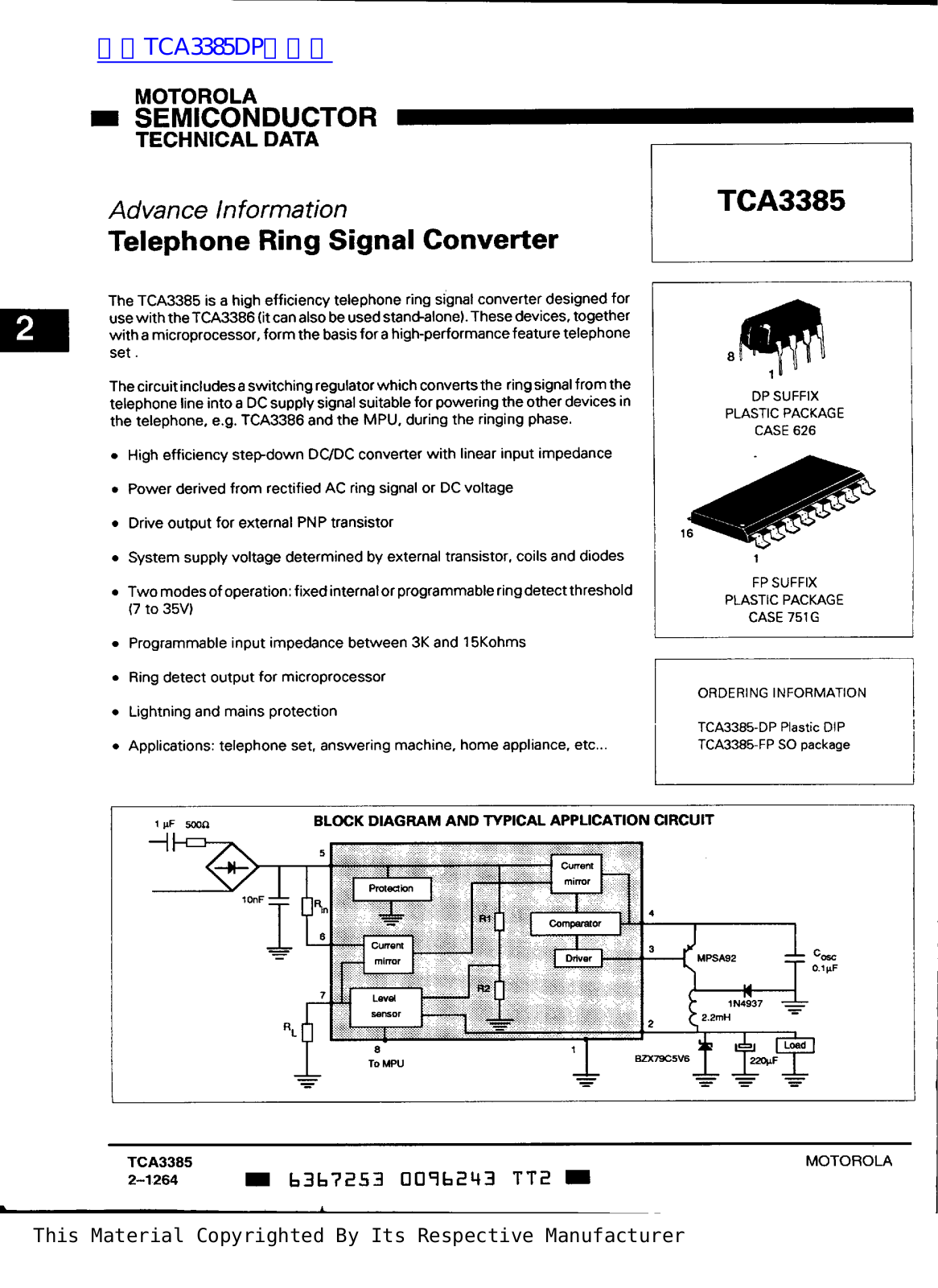 MOTOROLA TCA3385 Technical data