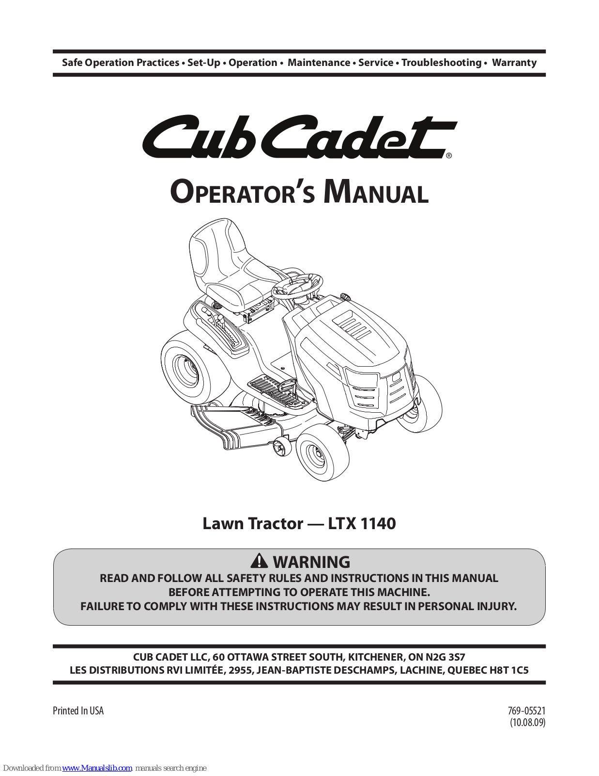 Cub Cadet LTX 1140 Operator's Manual