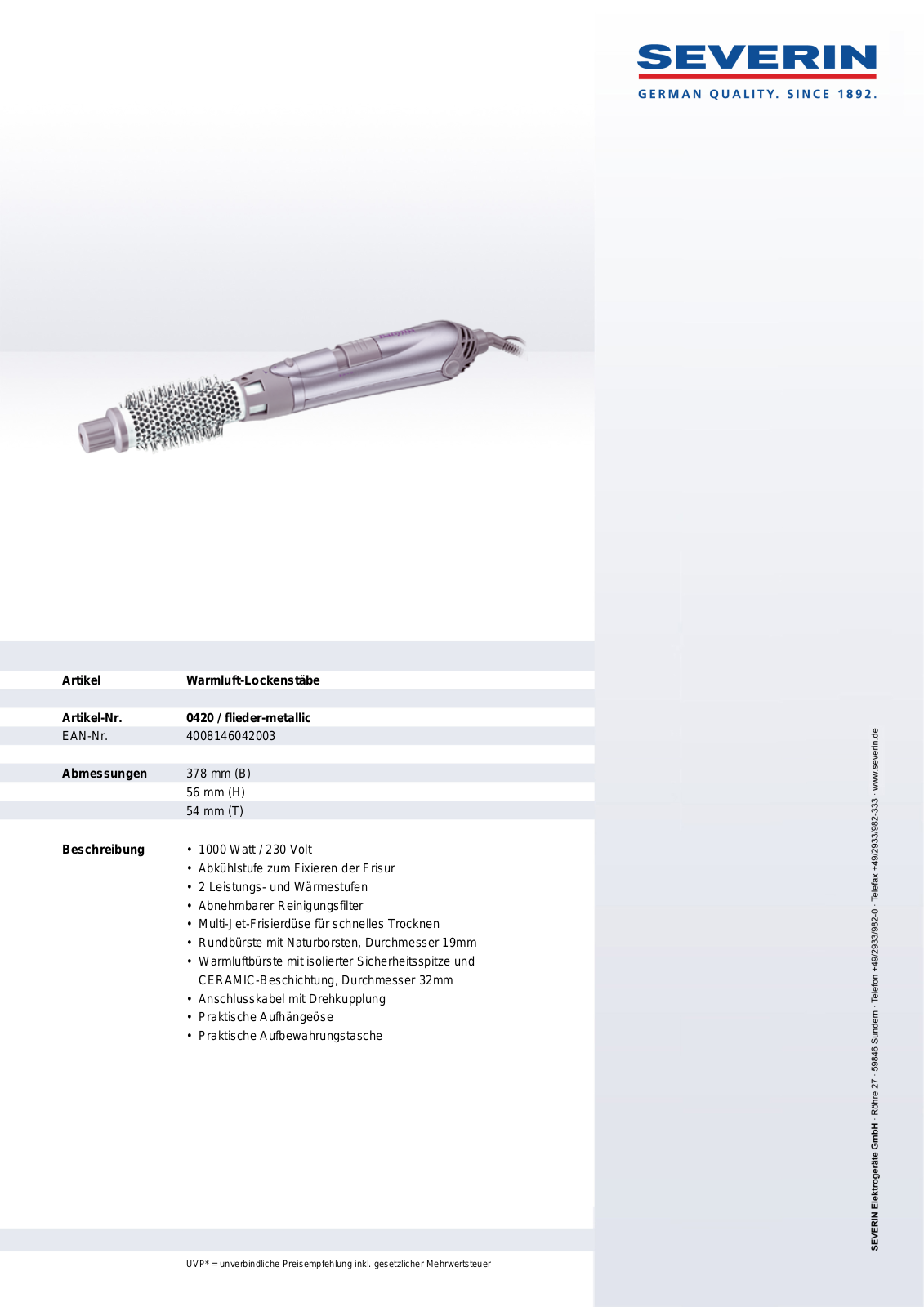 Severin 0420 DATASHEET