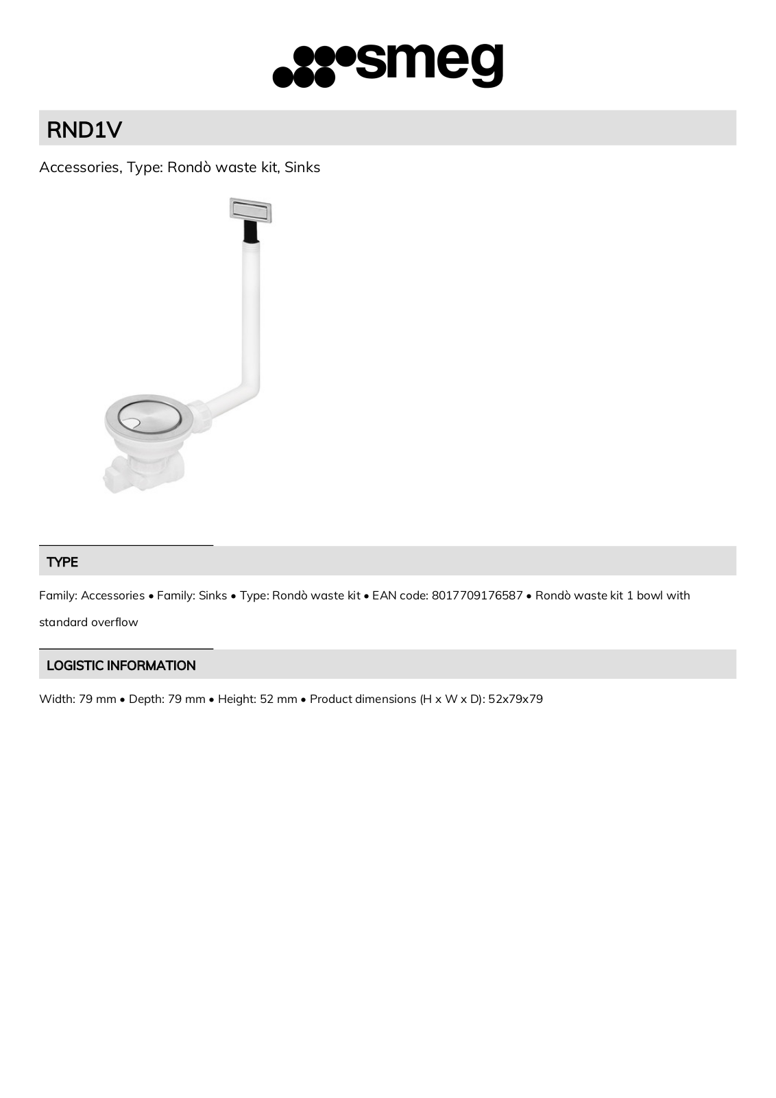 Smeg RND1V Technical sheet