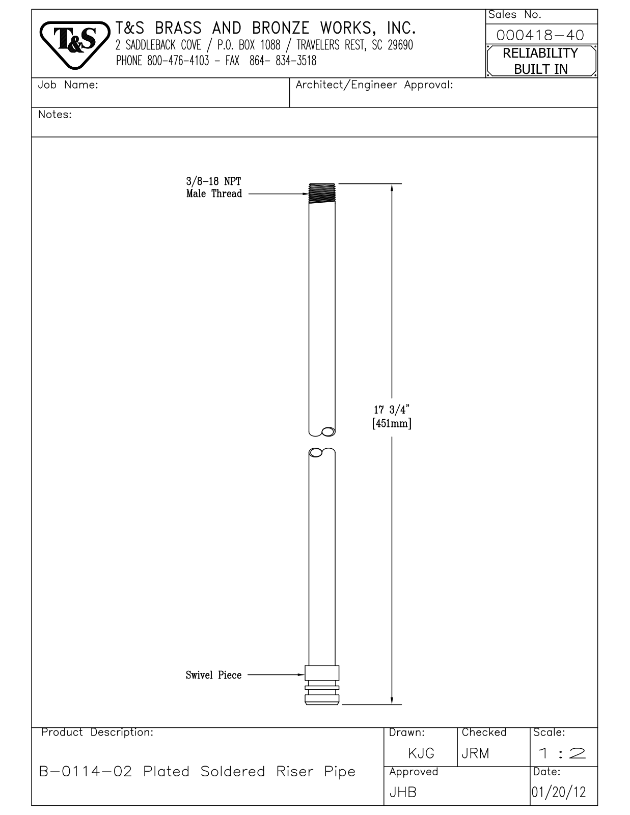 T&S Brass 000418-40 User Manual