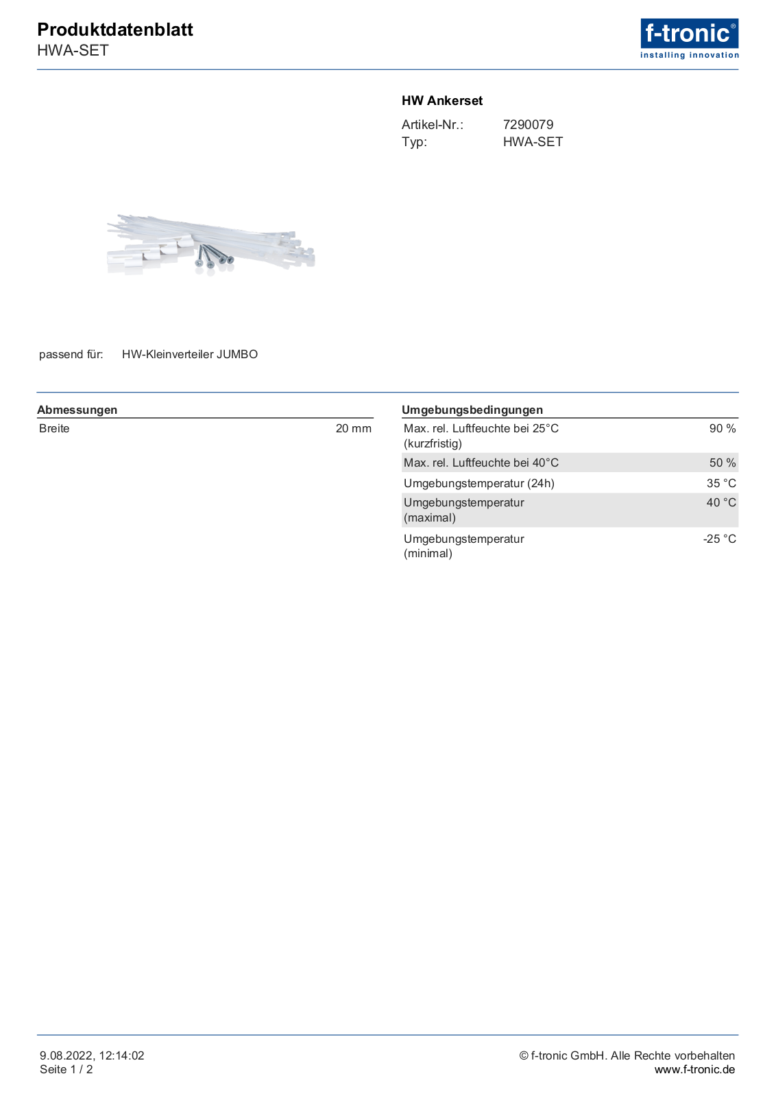 F-TRONIC HWA-SET Datasheet - ManualMachine.com