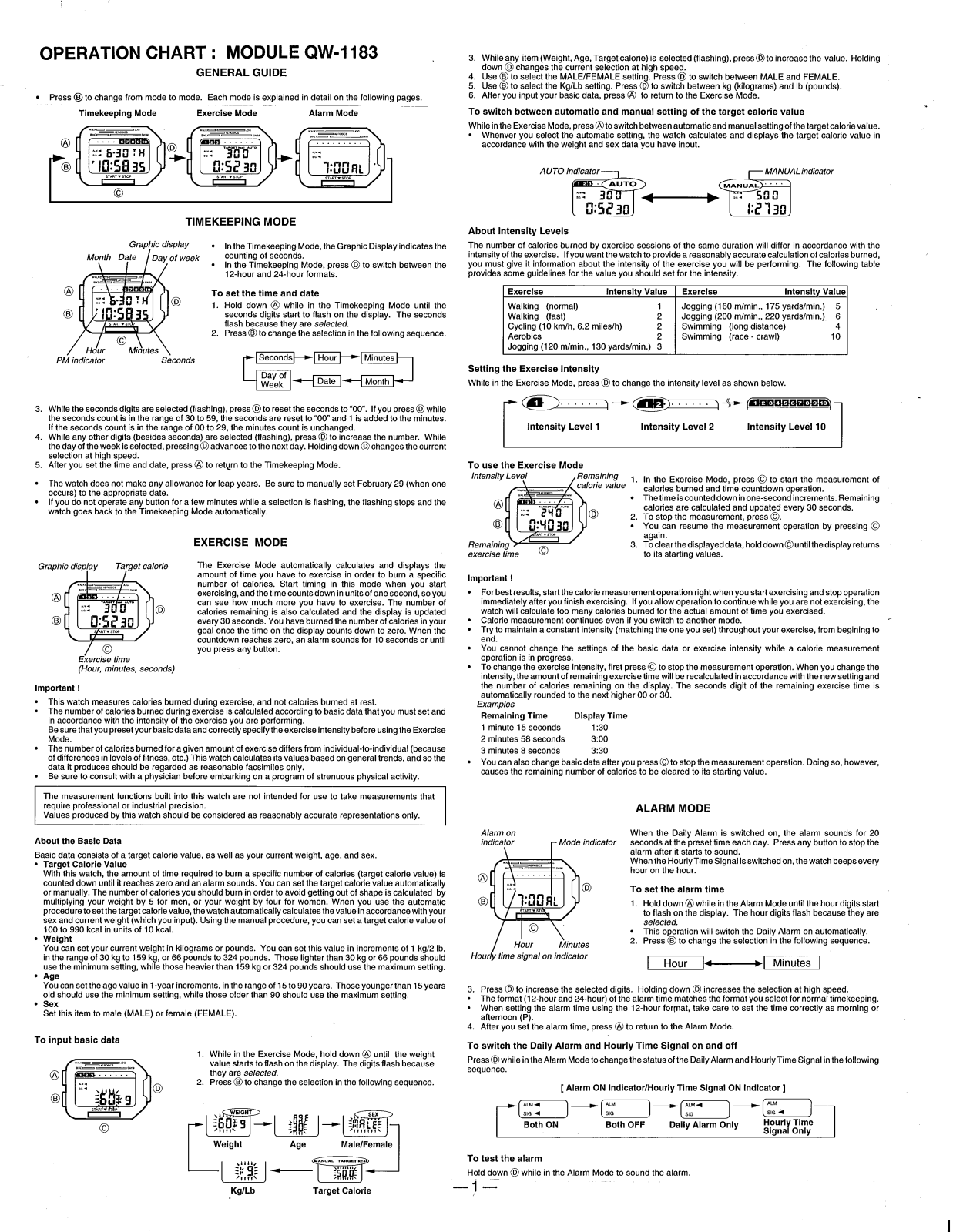 Casio QW-1183 User Manual