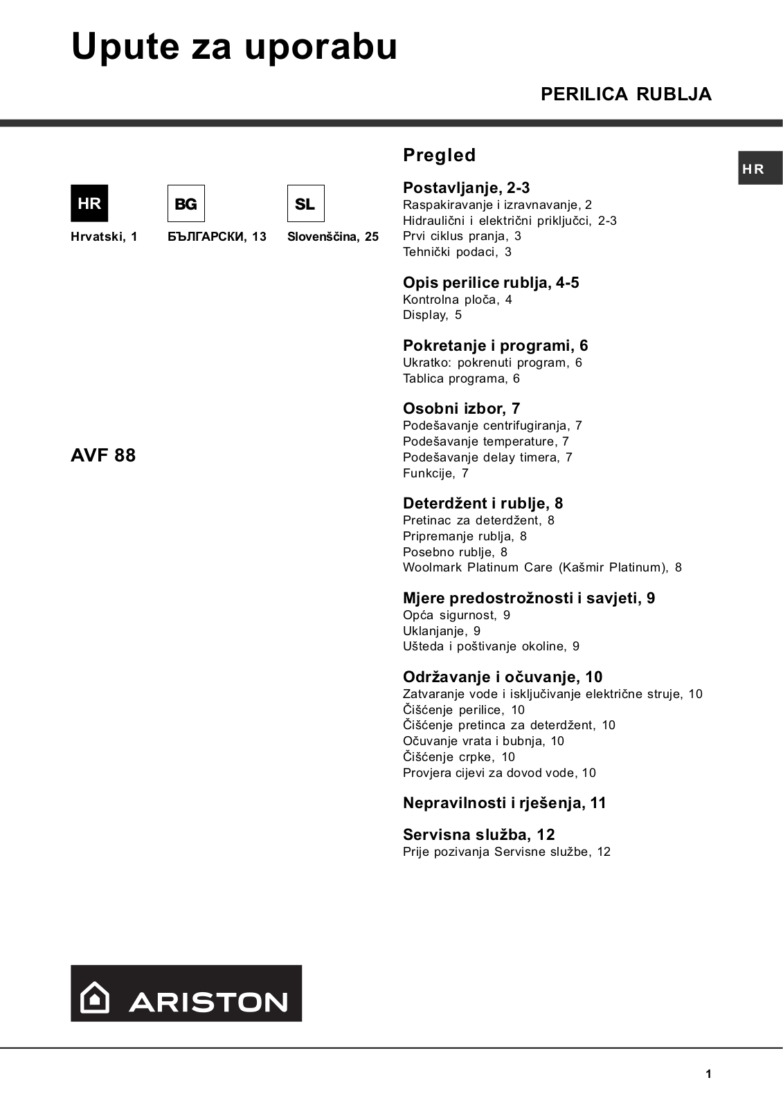 Hotpoint Ariston AVF 88 User Manual