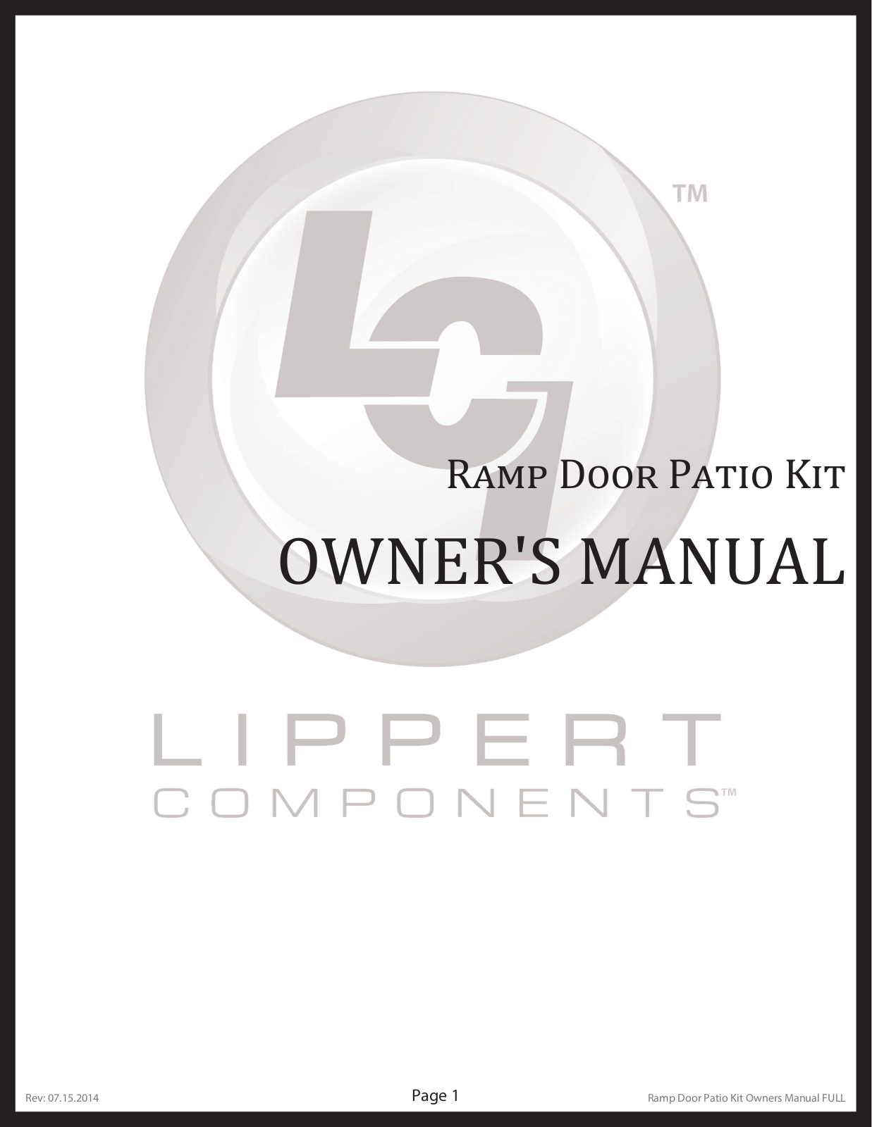 Lippert Components Ramp Door Patio Kit User Manual