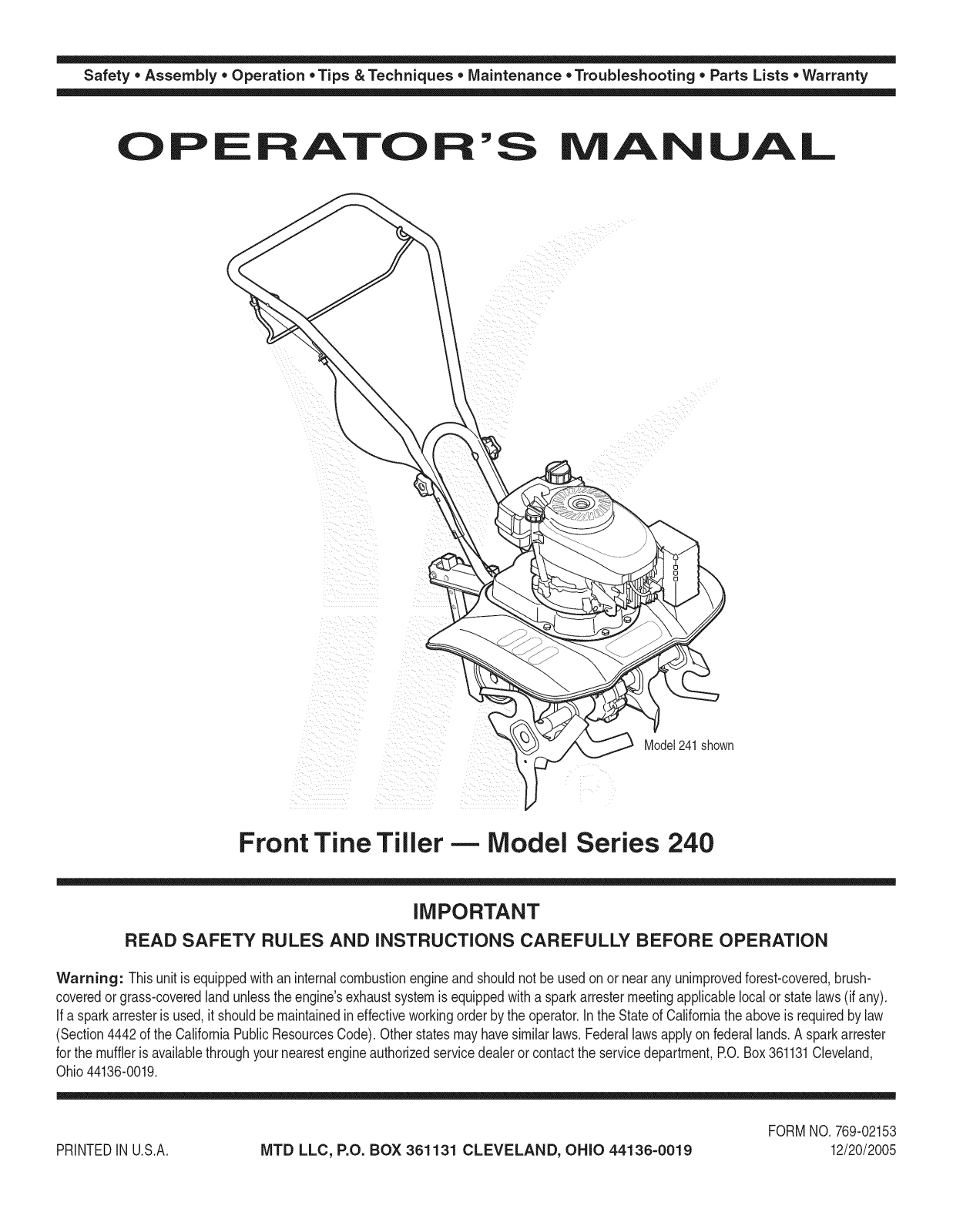 MTD 21A-240D731, 21A-241E729, 21A-241E700 Owner’s Manual