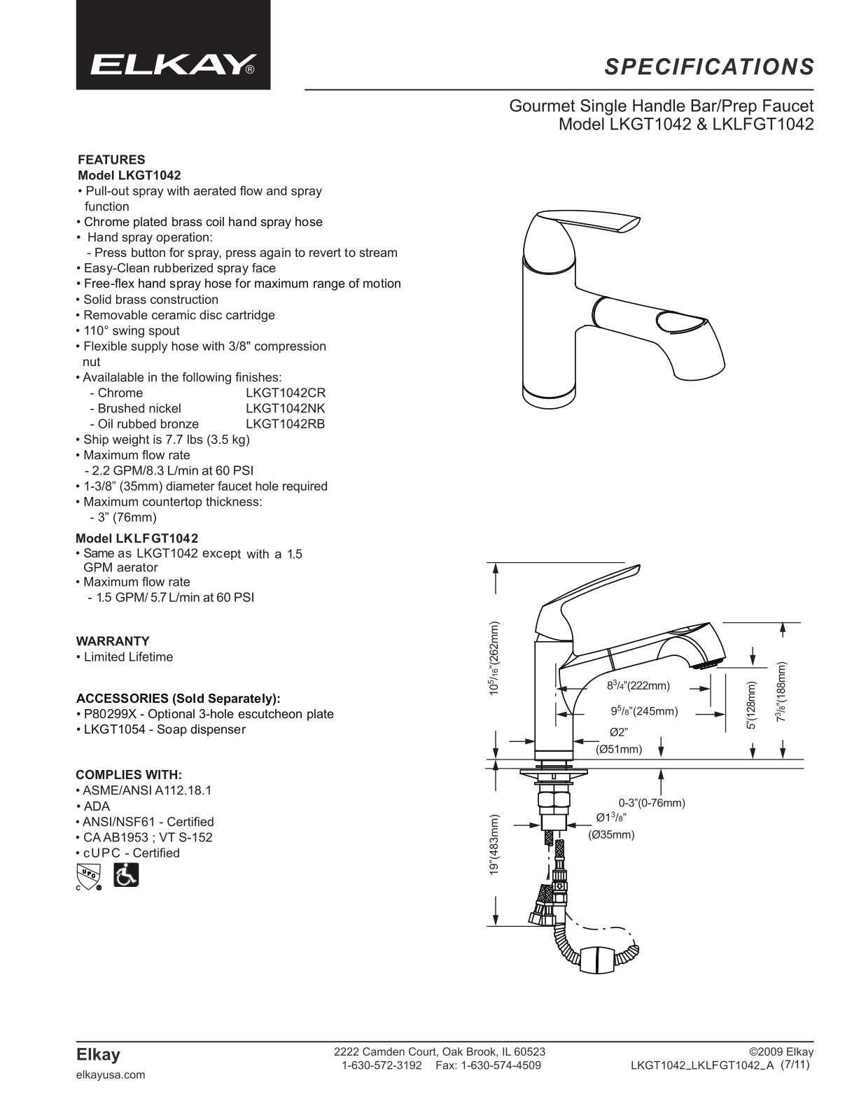 Elkay LKGT1042NK Specs