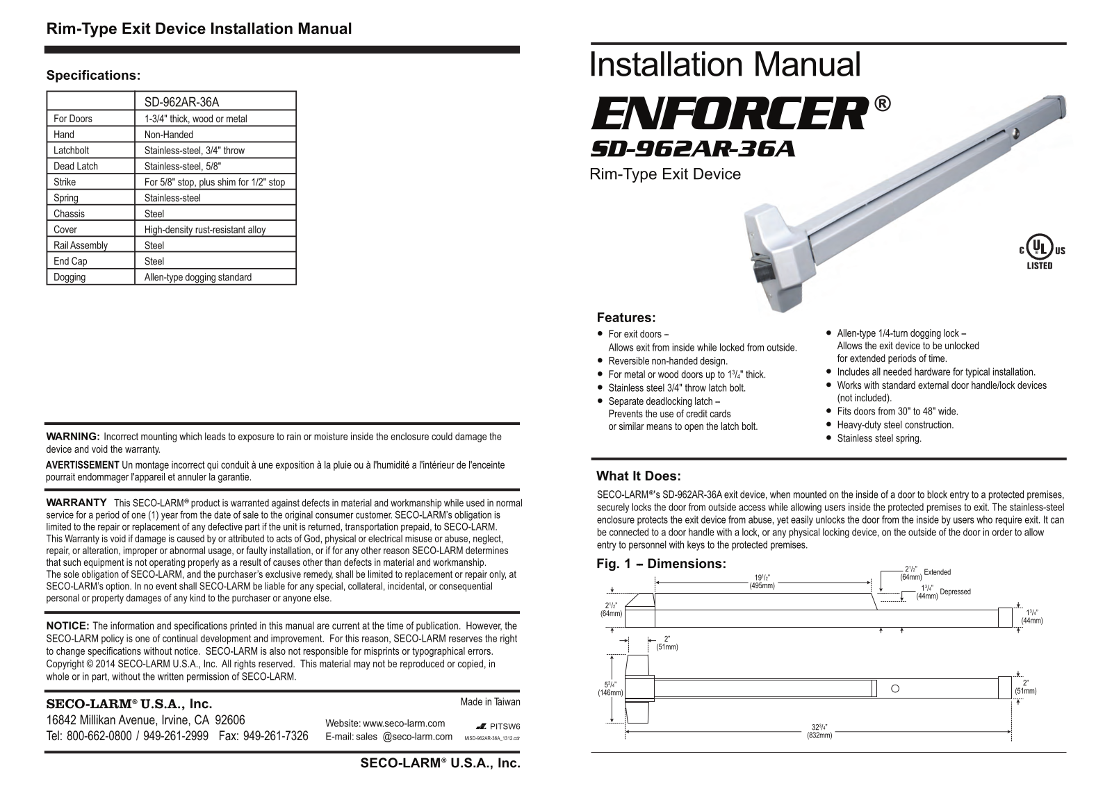 Seco-Larm SD-962AR-36A User Manual