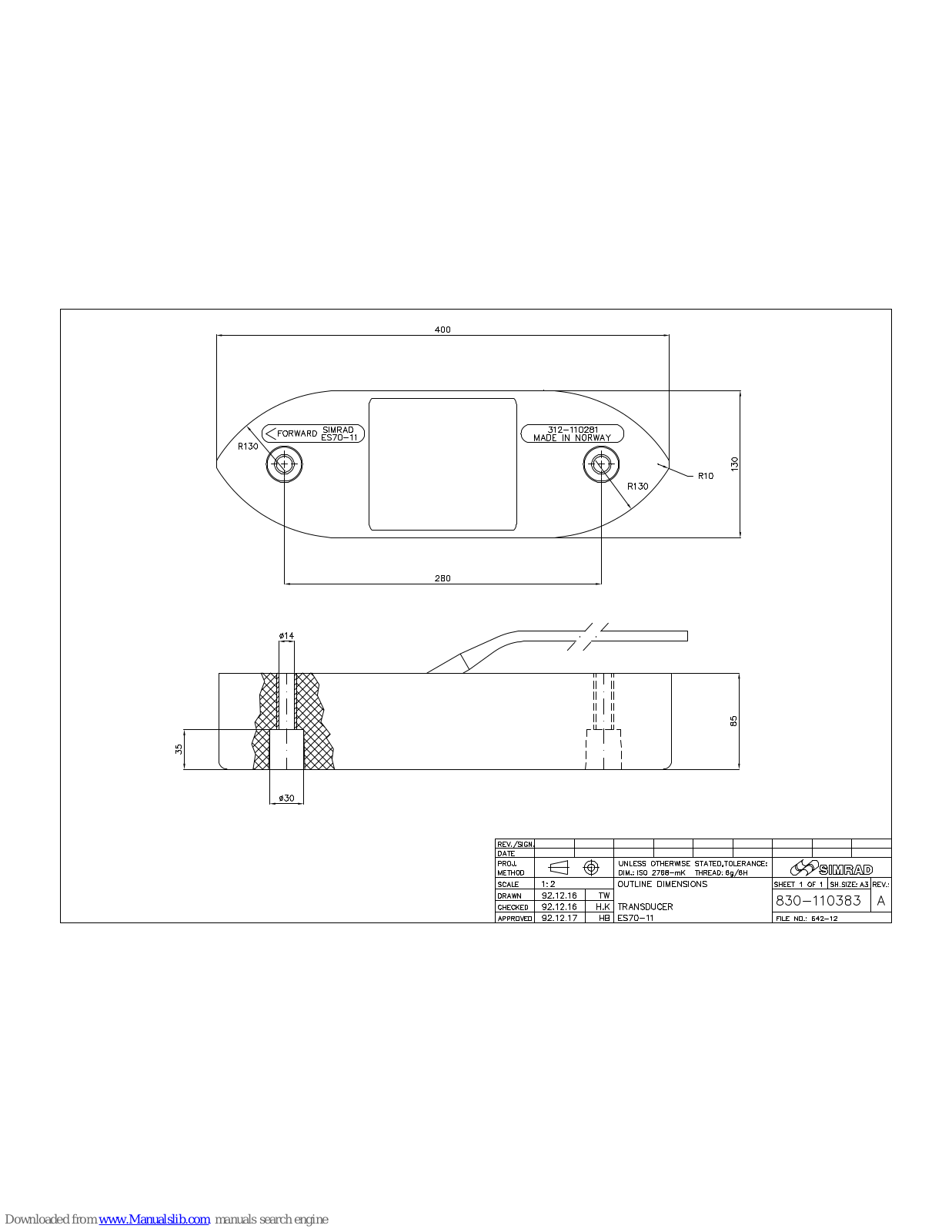 Simrad OUTLINE DIMENSIONS ES70-11 - SCHEMA REV A, ES70-11 Dimensions