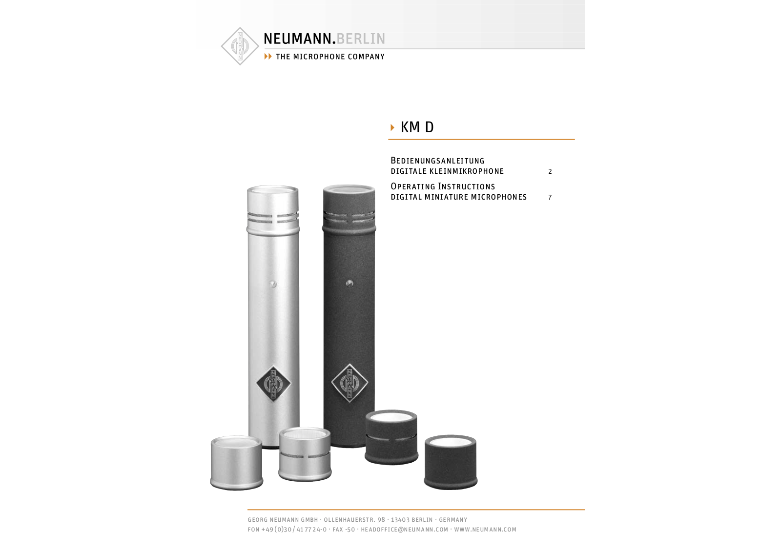 Neumann.Berlin KM 183 D, KM 184 D, KM 185 D, 183 Operating Instructions Manual