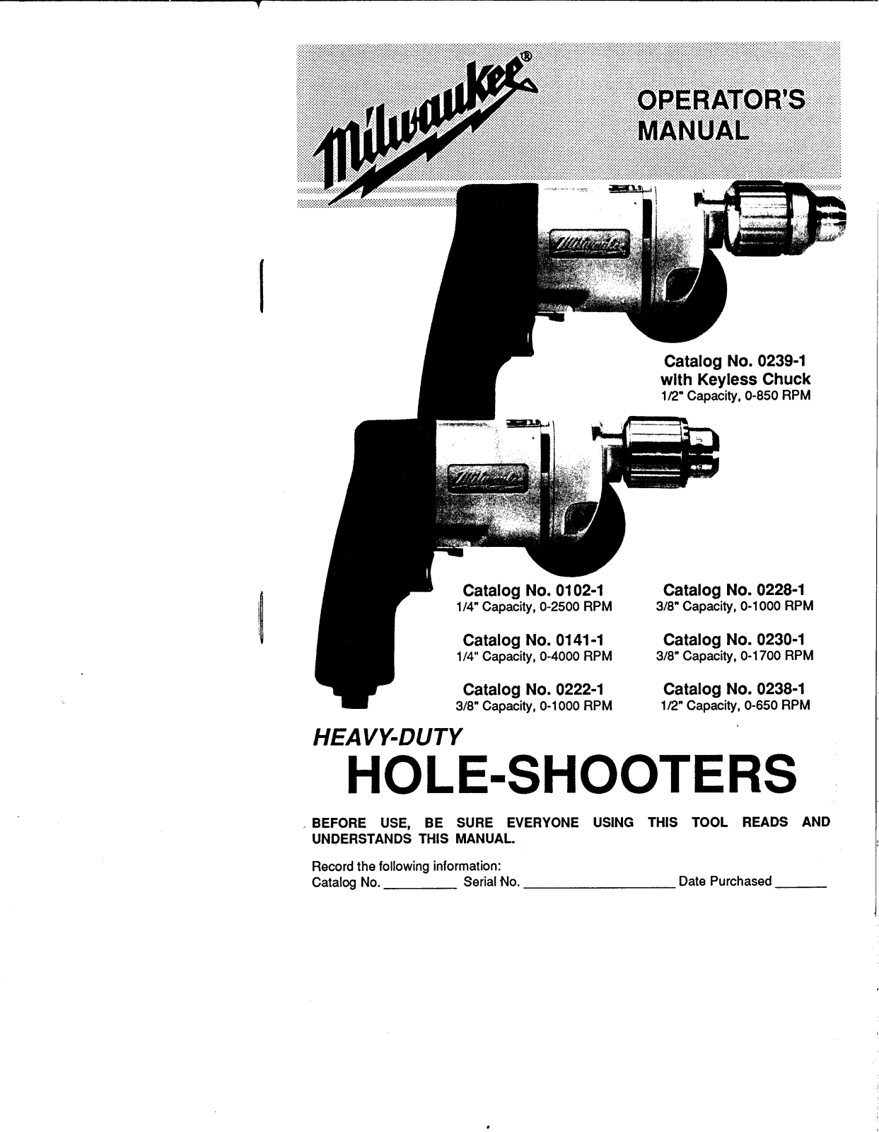 Milwaukee 0228-1, 102-1, 0238-1, 0141-1, 0222-1 User Manual