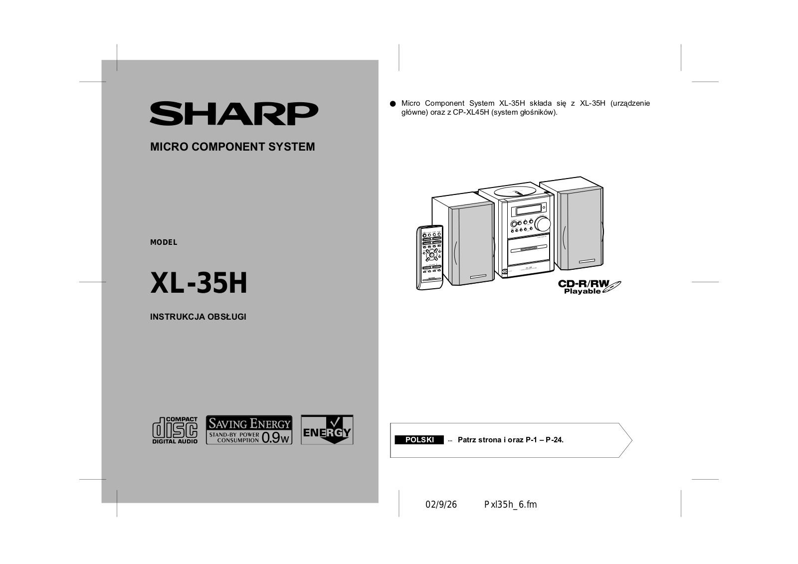 Sharp XL-35H User Manual