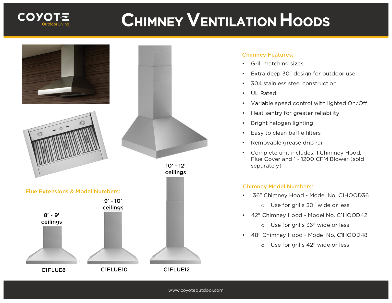 Coyote C1HOOD48 Specifications