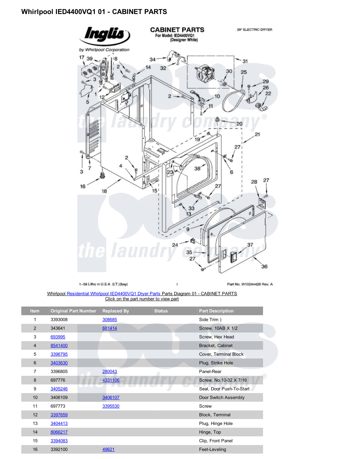 Whirlpool IED4400VQ1 Parts Diagram