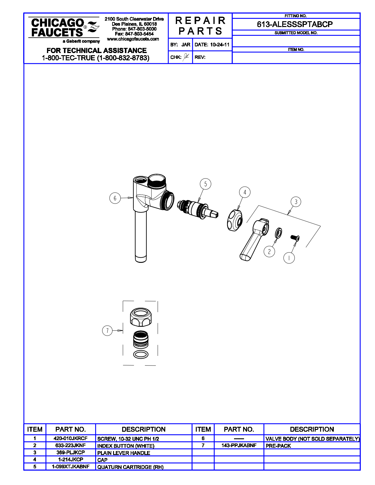 Chicago Faucet 613-ALESSSPTABCP Parts List