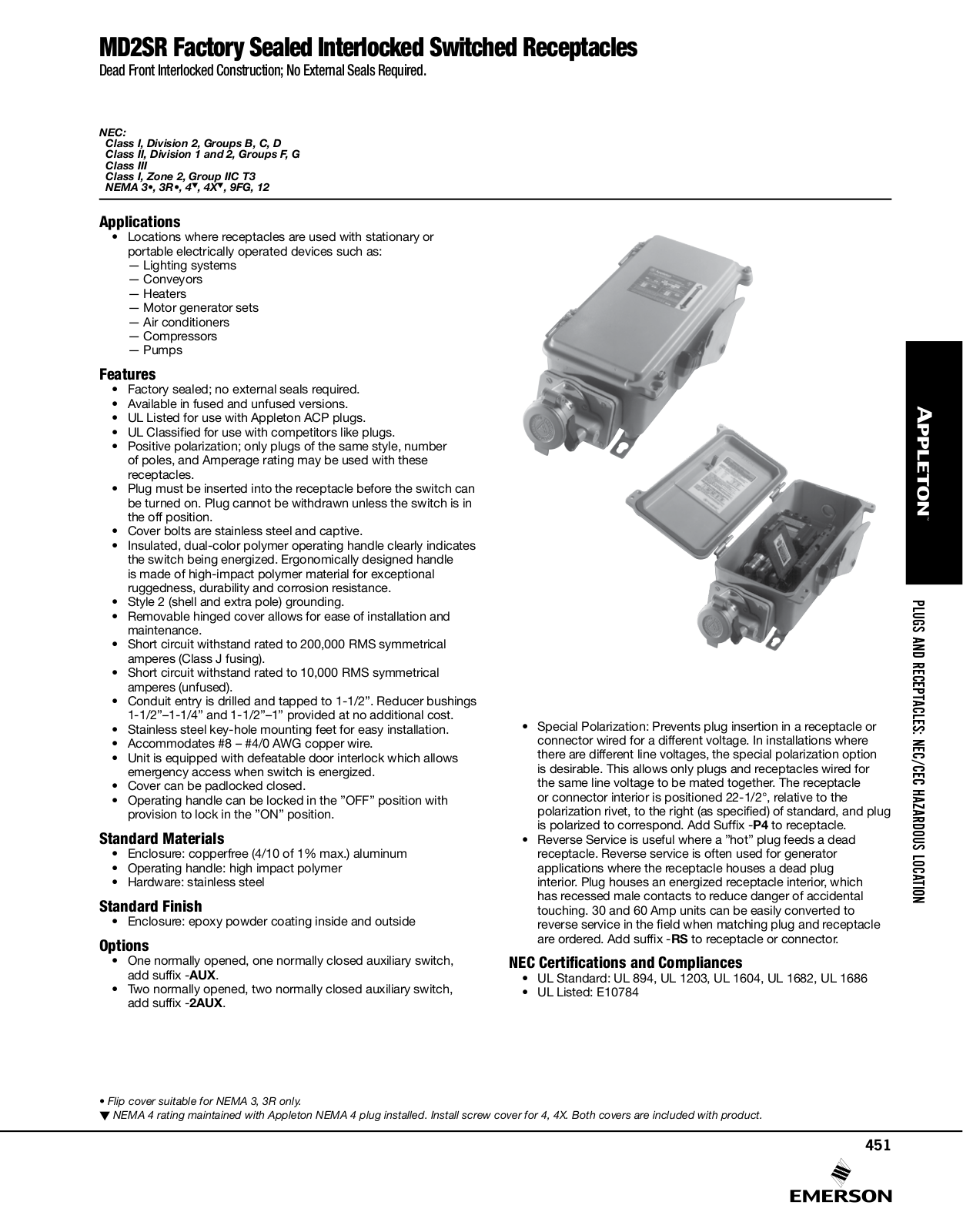 Appleton MD2SR Factory Sealed Interlocked Switched Receptacles Catalog Page