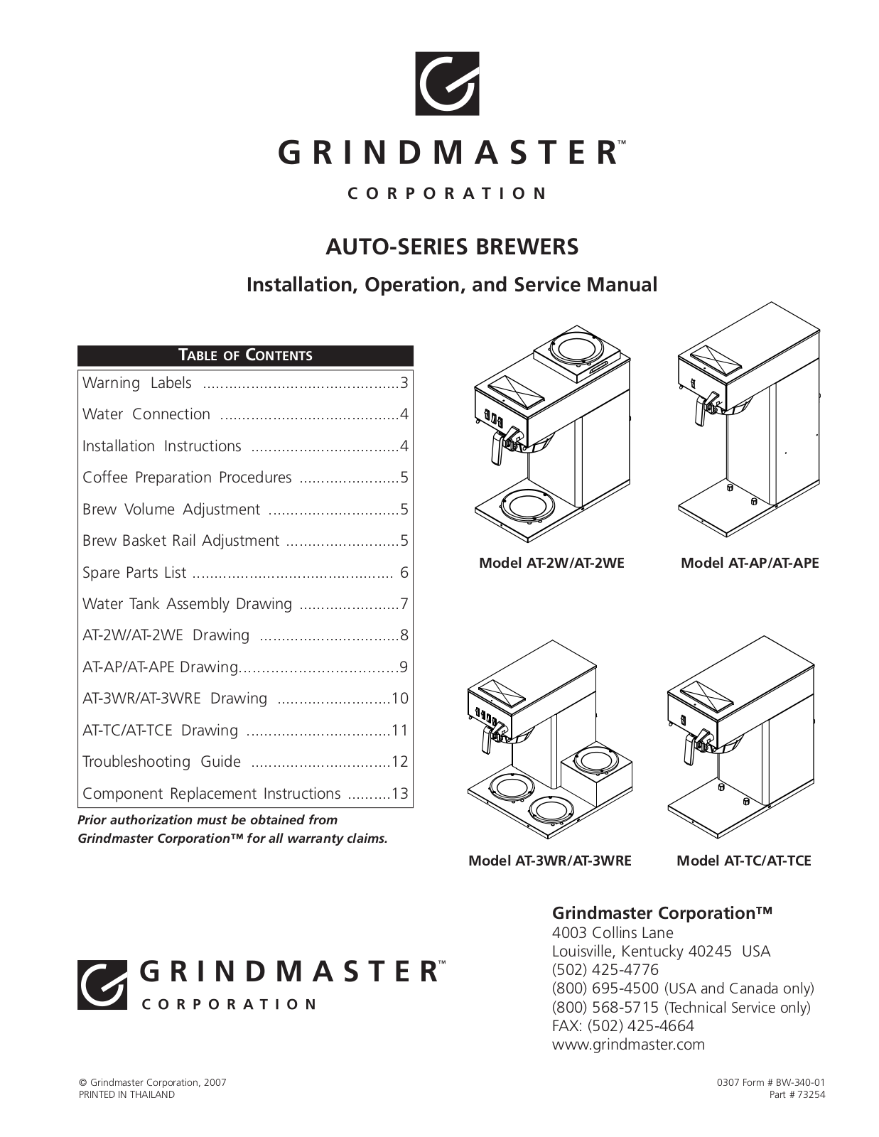 Grindmaster AT-TC-AT-TCE, AT-AP-AT-APE User Manual