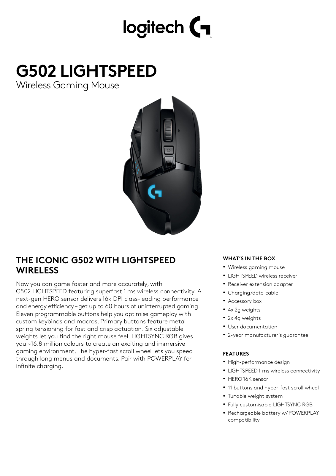 Logitech G502LS Instruction manual