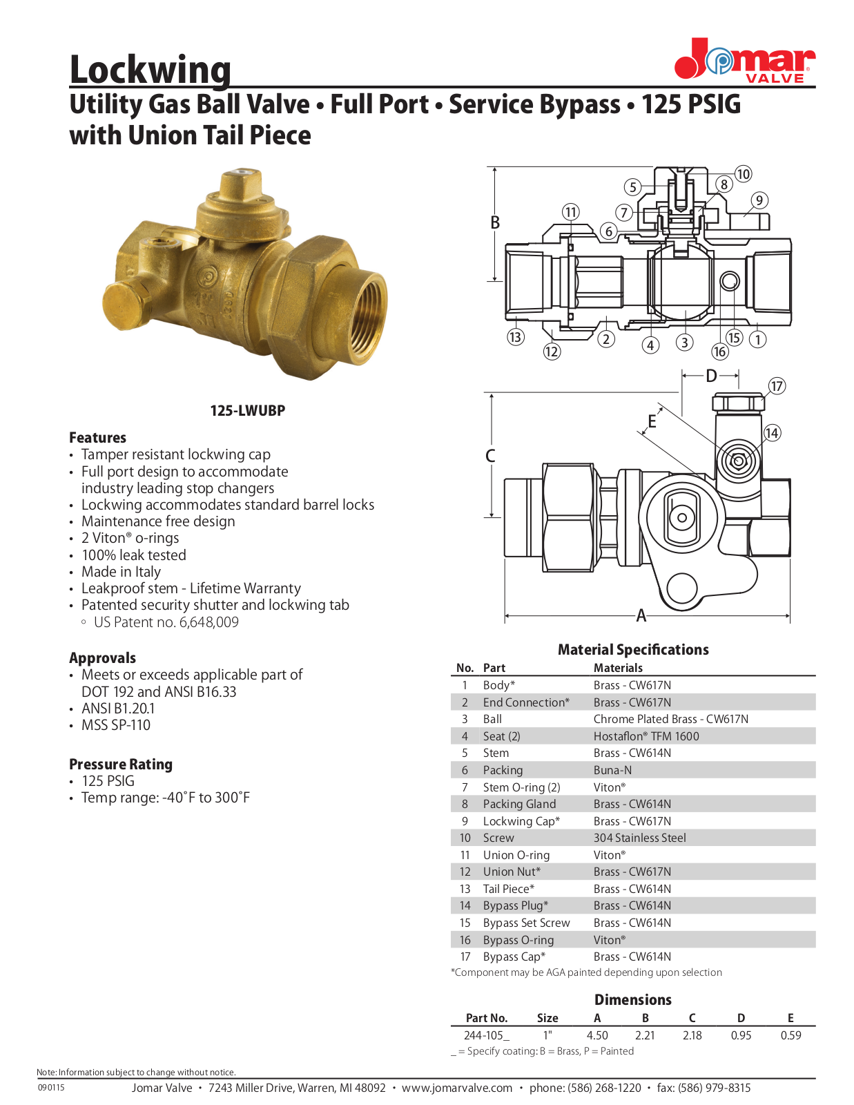 Jomar 125-LWUBP User Manual