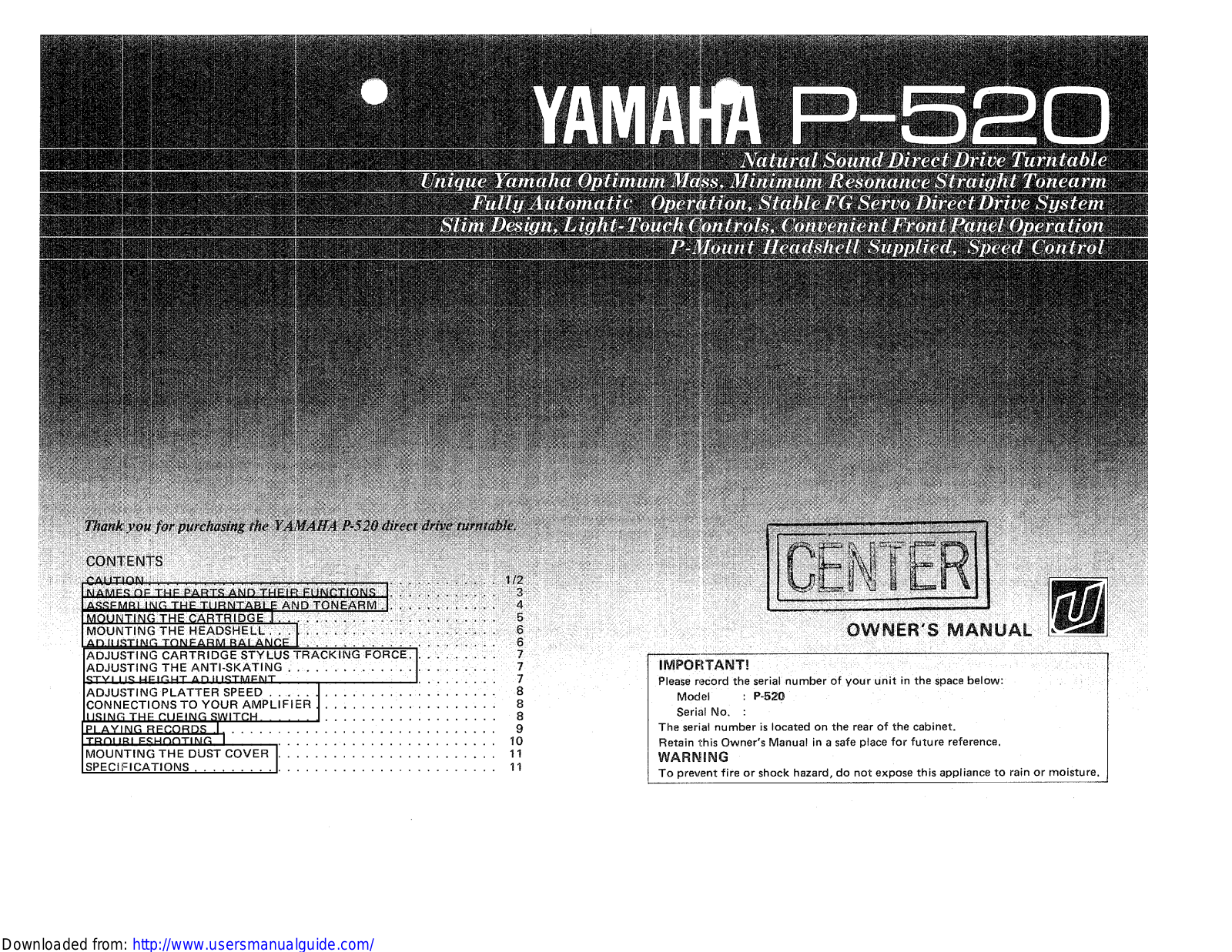 Yamaha Audio P-520 User Manual