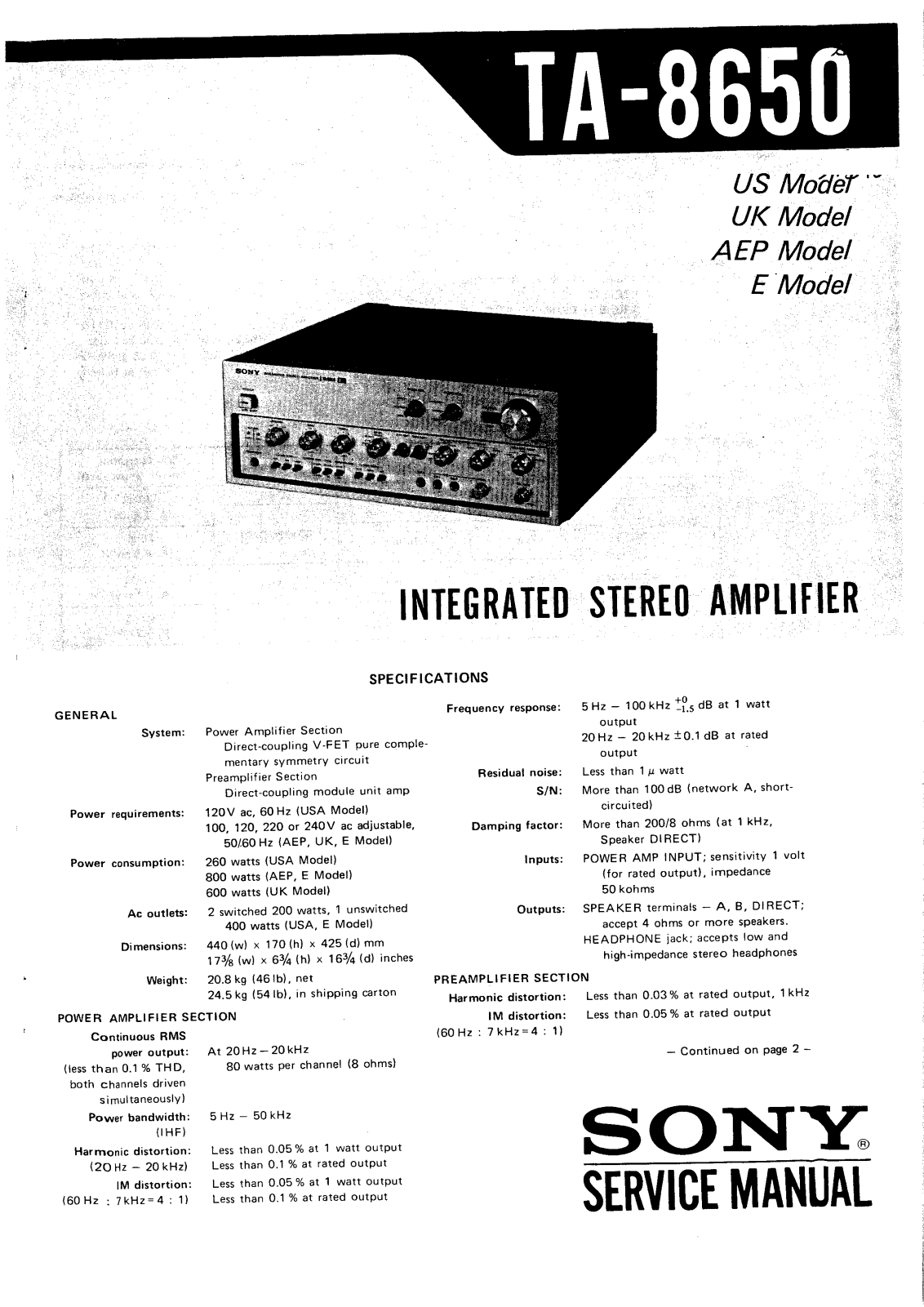 Sony TA-8650 Service manual