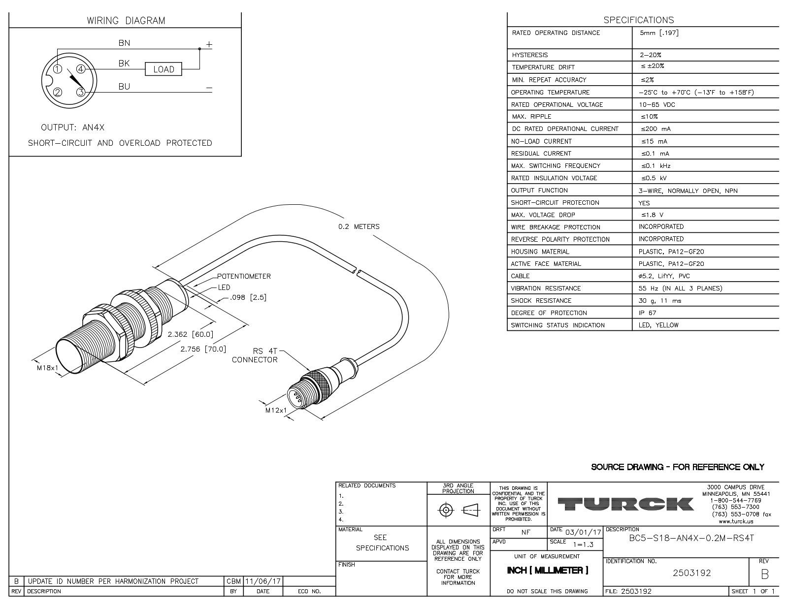 Turck BC5-S18-AN4X-0.2-RS4T Data Sheet