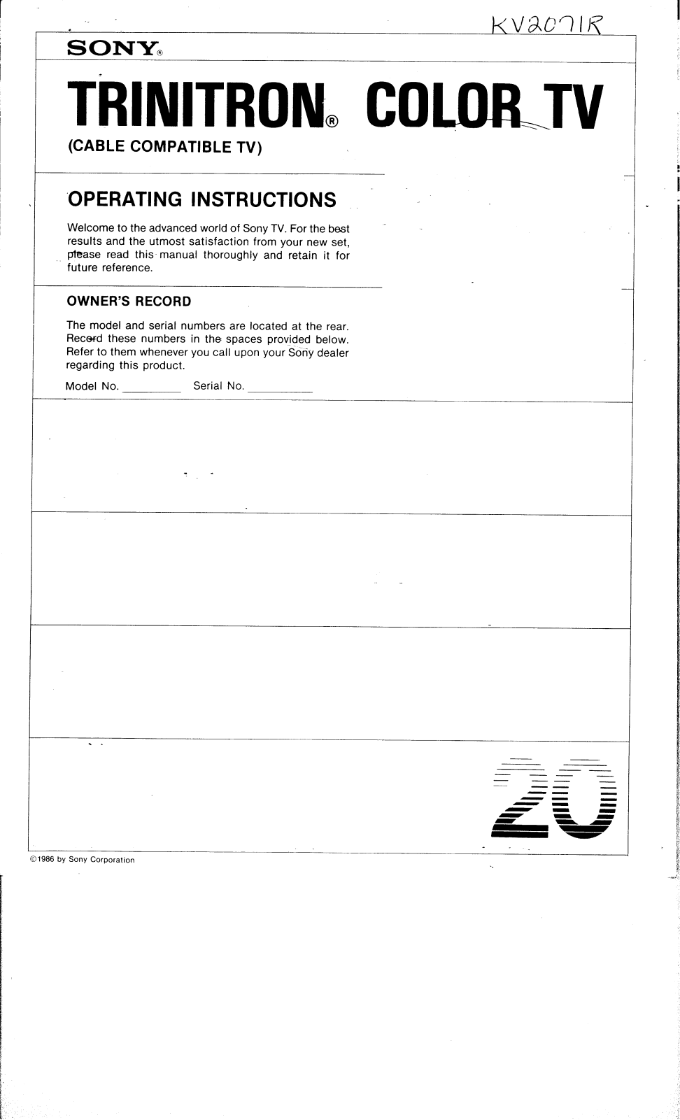 Sony KV-2071R Operating manual