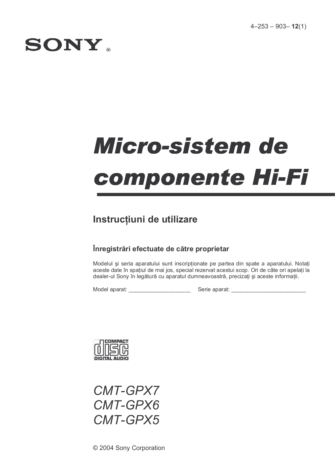 Sony CMT-GPX5, CMT-GPX6, CMT-GPX7 User Manual