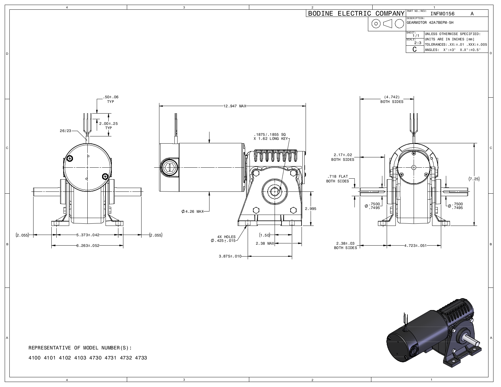 Bodine 4100, 4101, 4102, 4103, 4730 Reference Drawing