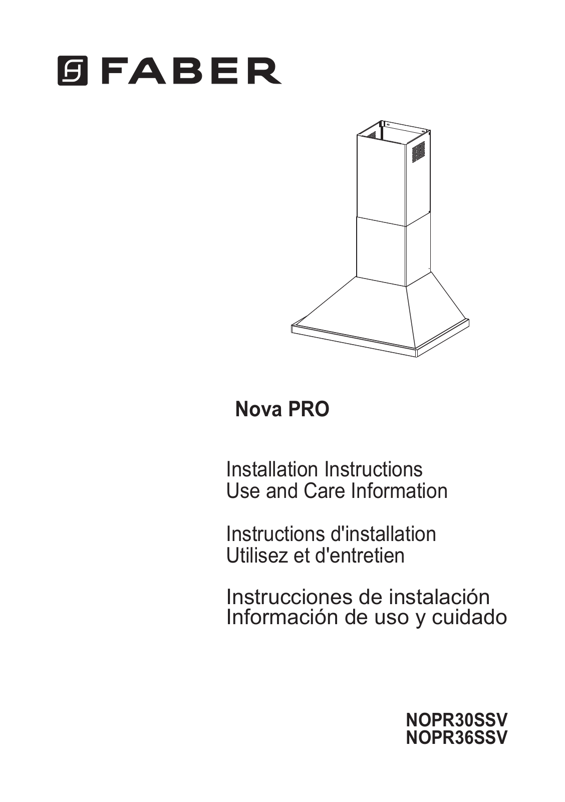 Faber NOPR30SSV INSTALLATION INSTRUCTIONS AND OPERATION MANUAL