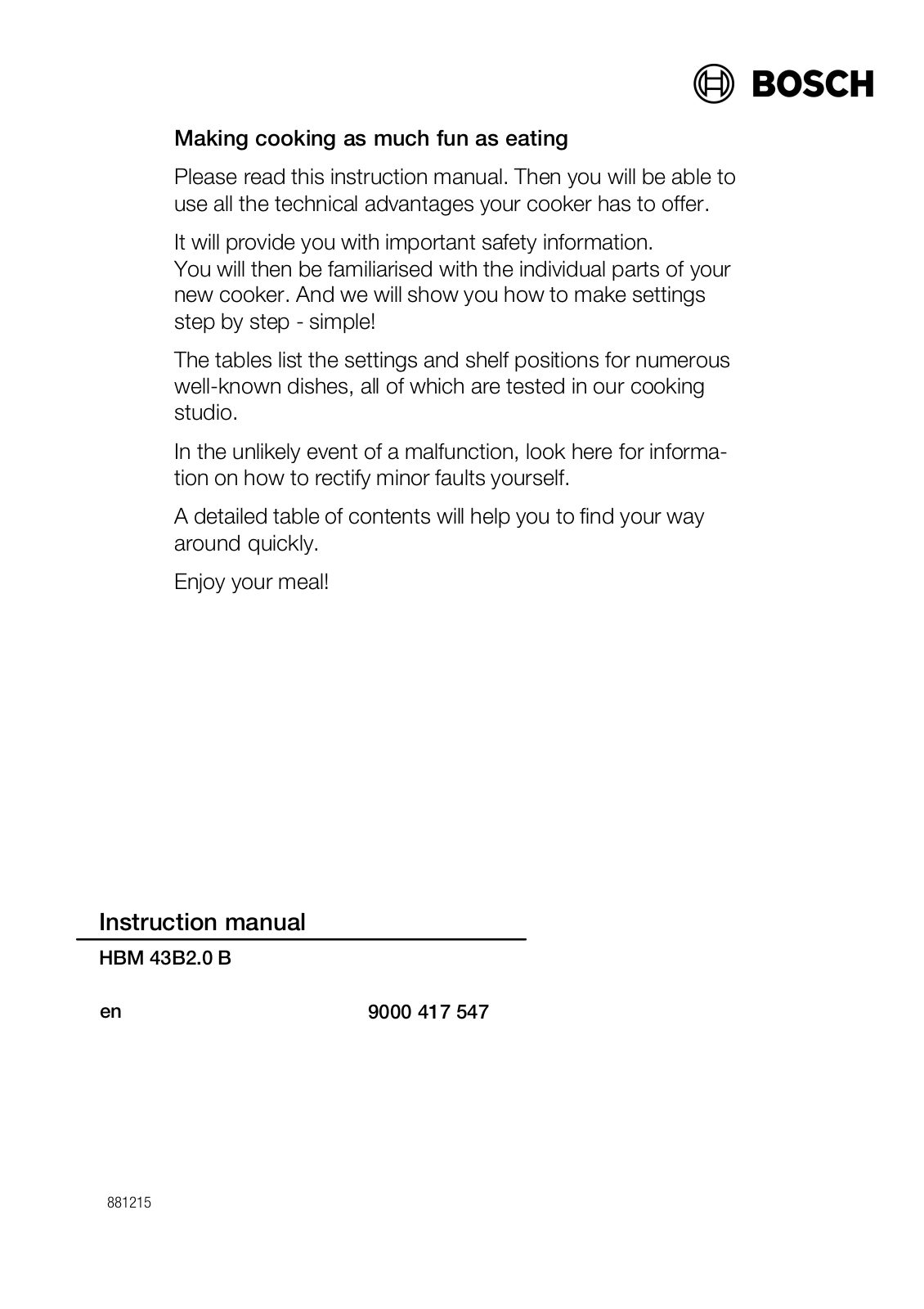 Bosch HBM43B250B, HBM43B260B Instructions manual