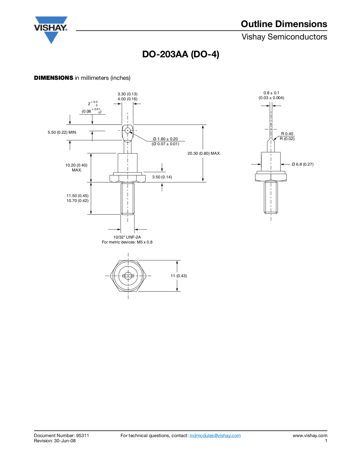 Vishay DO-203AA (DO-4) Dimensional Sheet