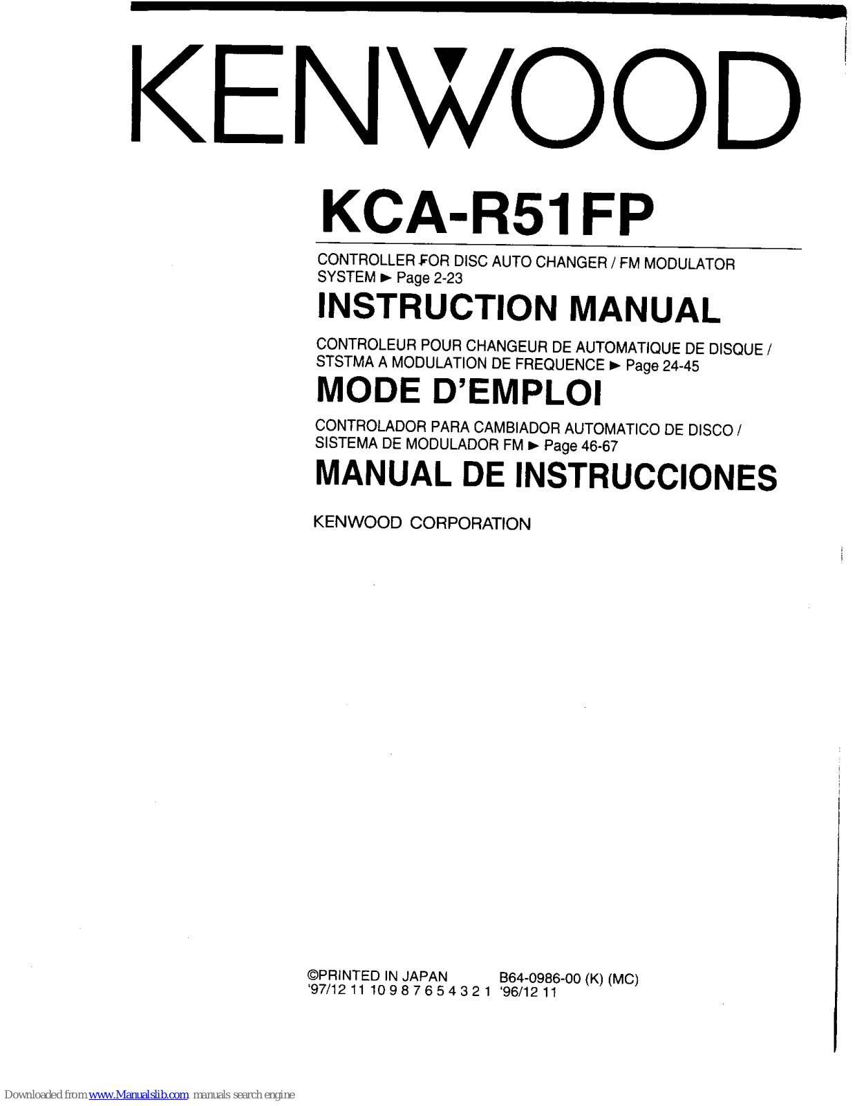 Kenwood KAC-R51FP, KCA-R51FP Instruction Manual