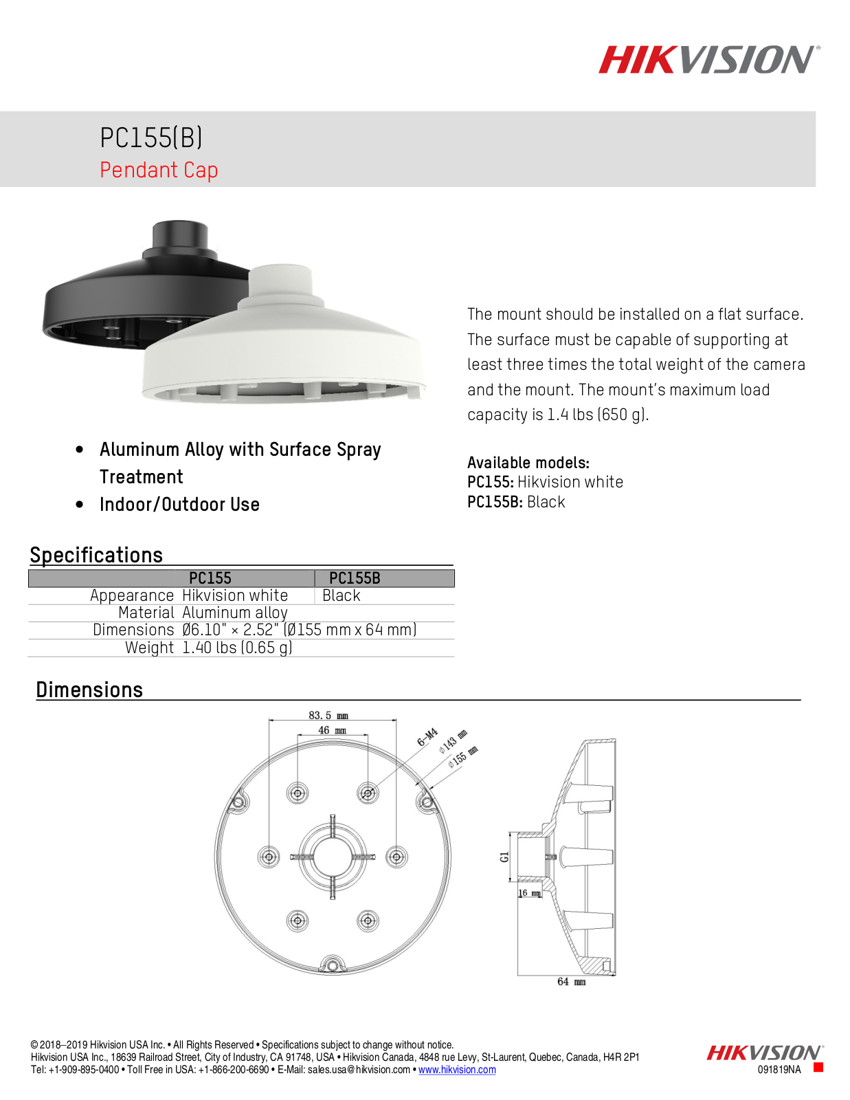 Hikvision PC155 Specsheet - ManualMachine.com