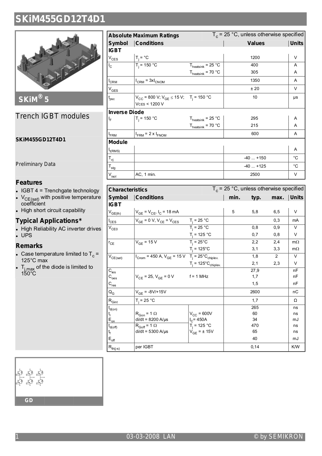 Semikron SKIM455GD12T4D1 Data Sheet