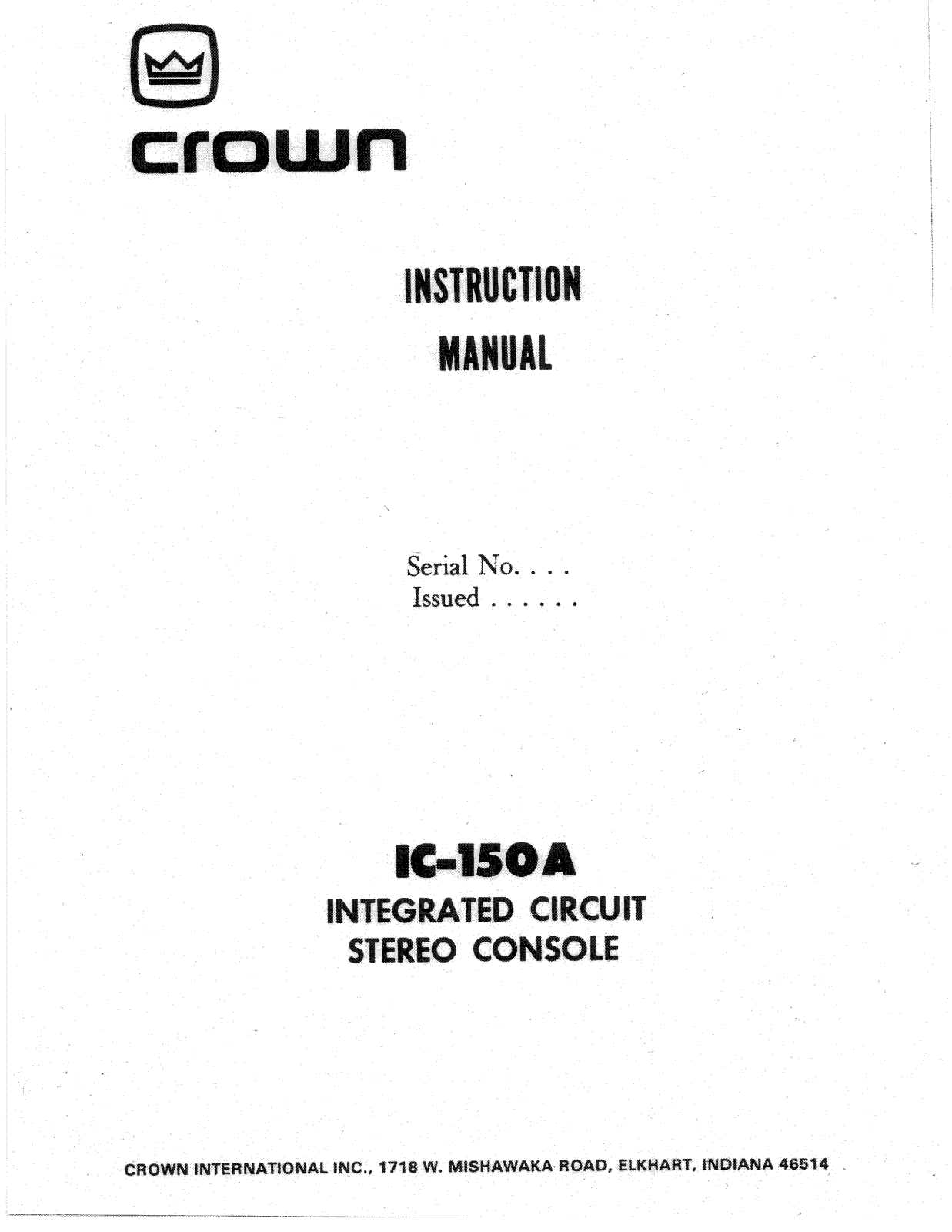 Crown IC-150 Owners manual