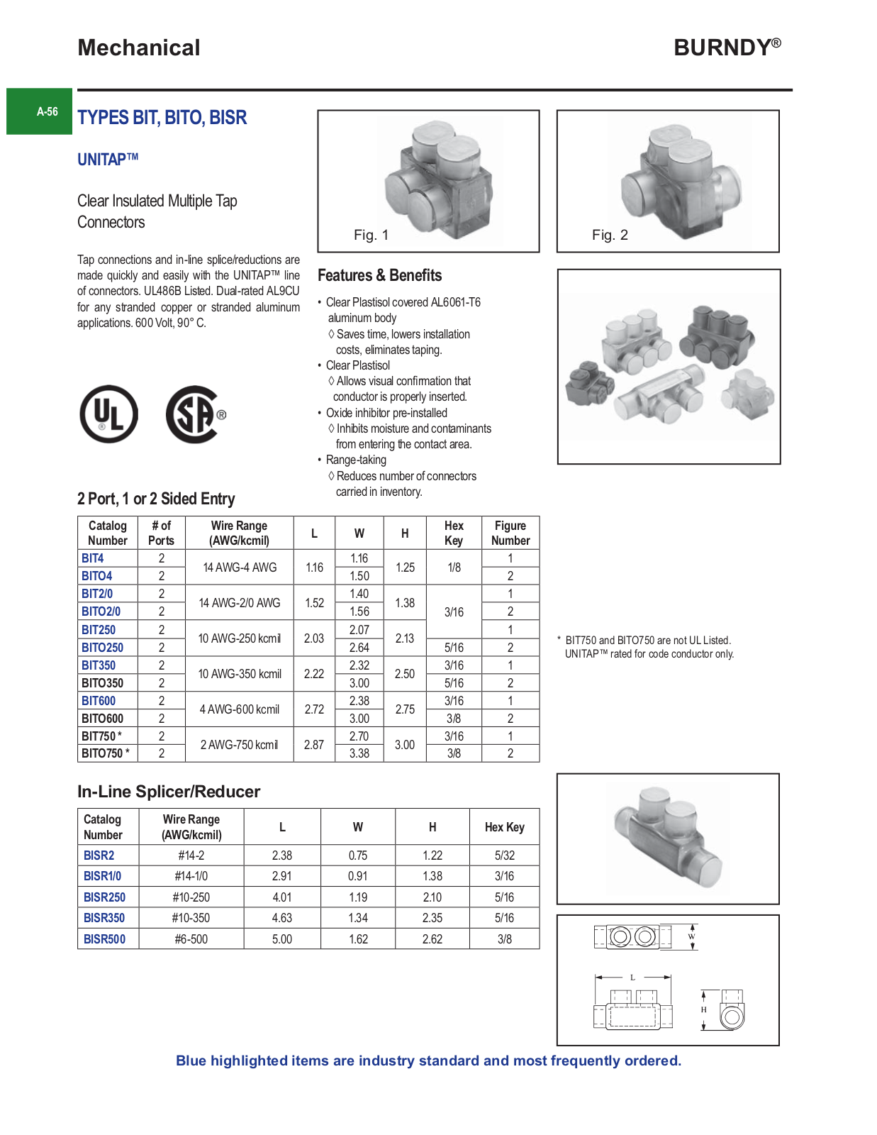 Burndy BIT, BITO, BISR Catalog Page