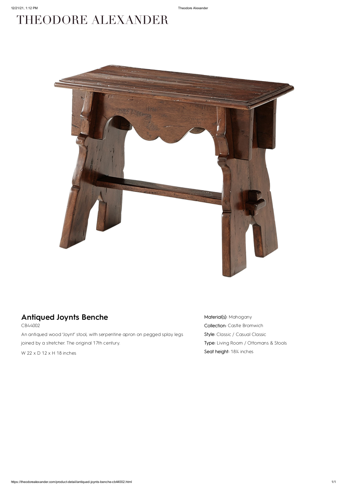 Theodore Alexander FPLJ1026 Specifications - ManualMachine.com